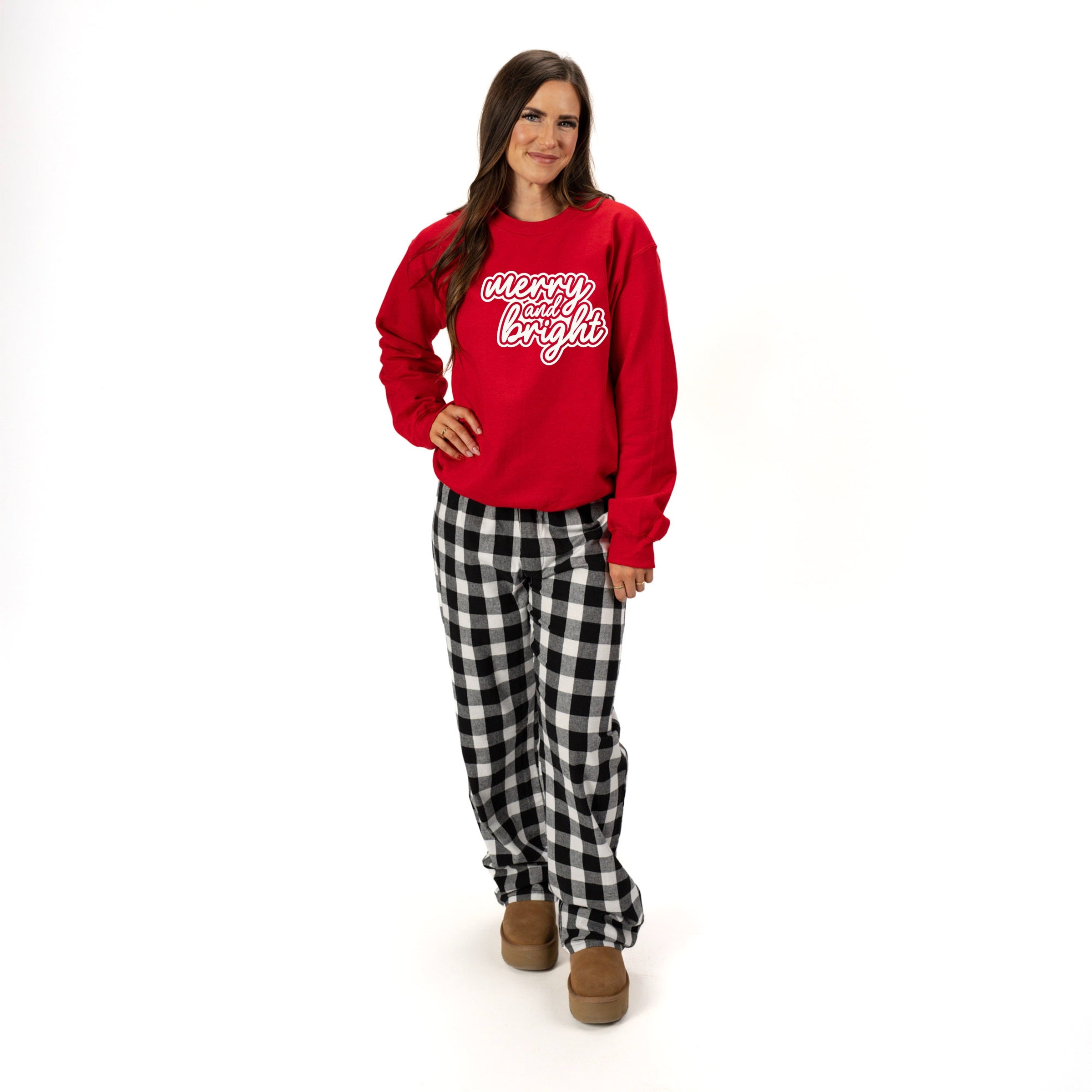 26522WPU_F-PPSET_SWT Black and White Plaid Red Top