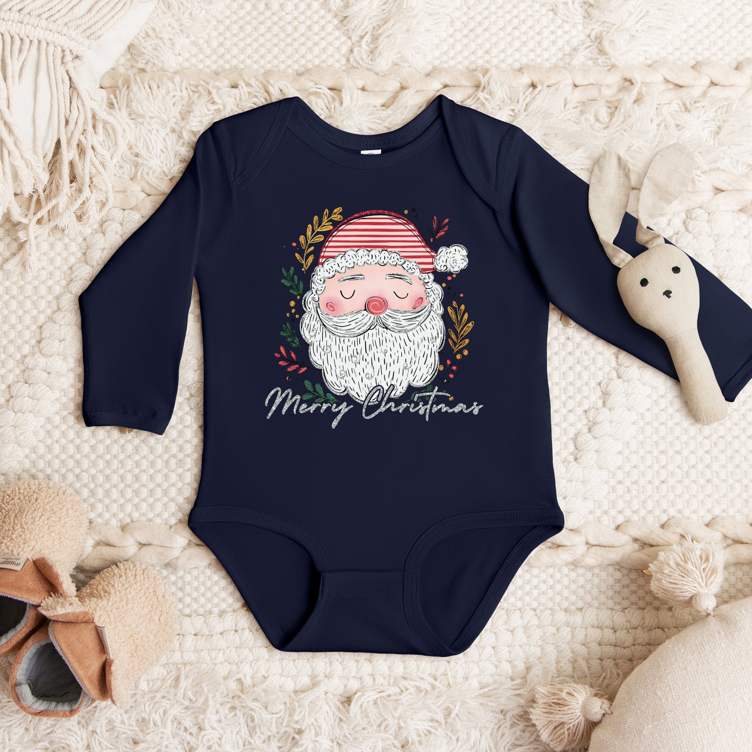 Merry Christmas Santa Stripes - Baby Long Sleeve Bodysuit