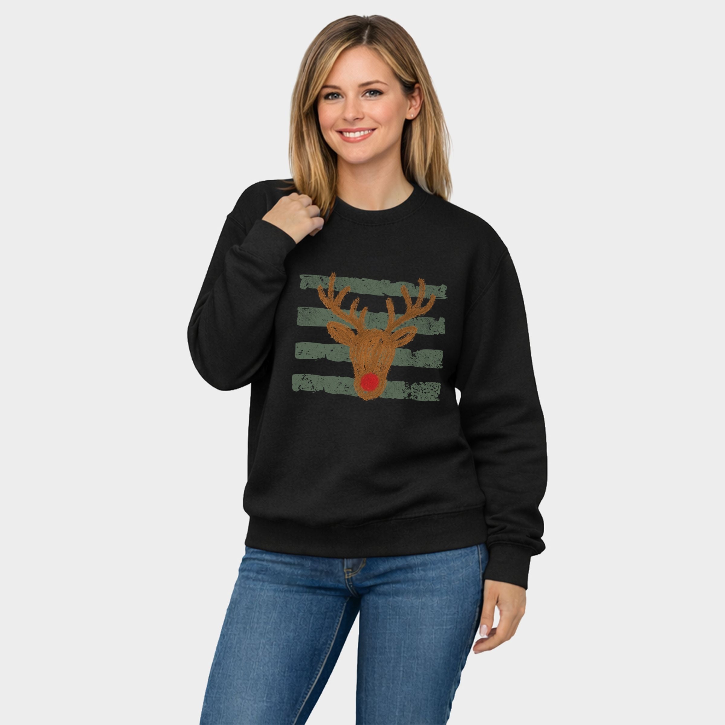 Red Nose Deer Stripes - Women's Graphic Sweatshirt