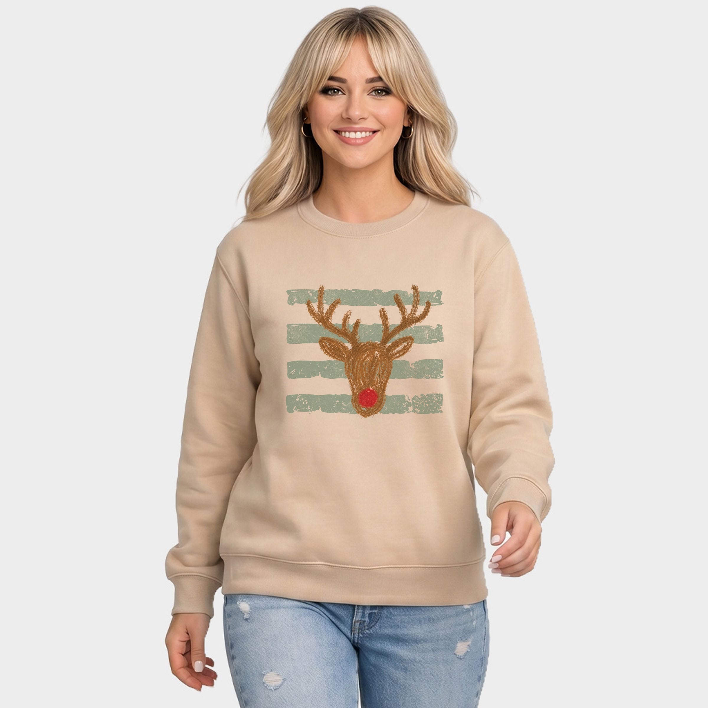 Red Nose Deer Stripes - Women's Graphic Sweatshirt