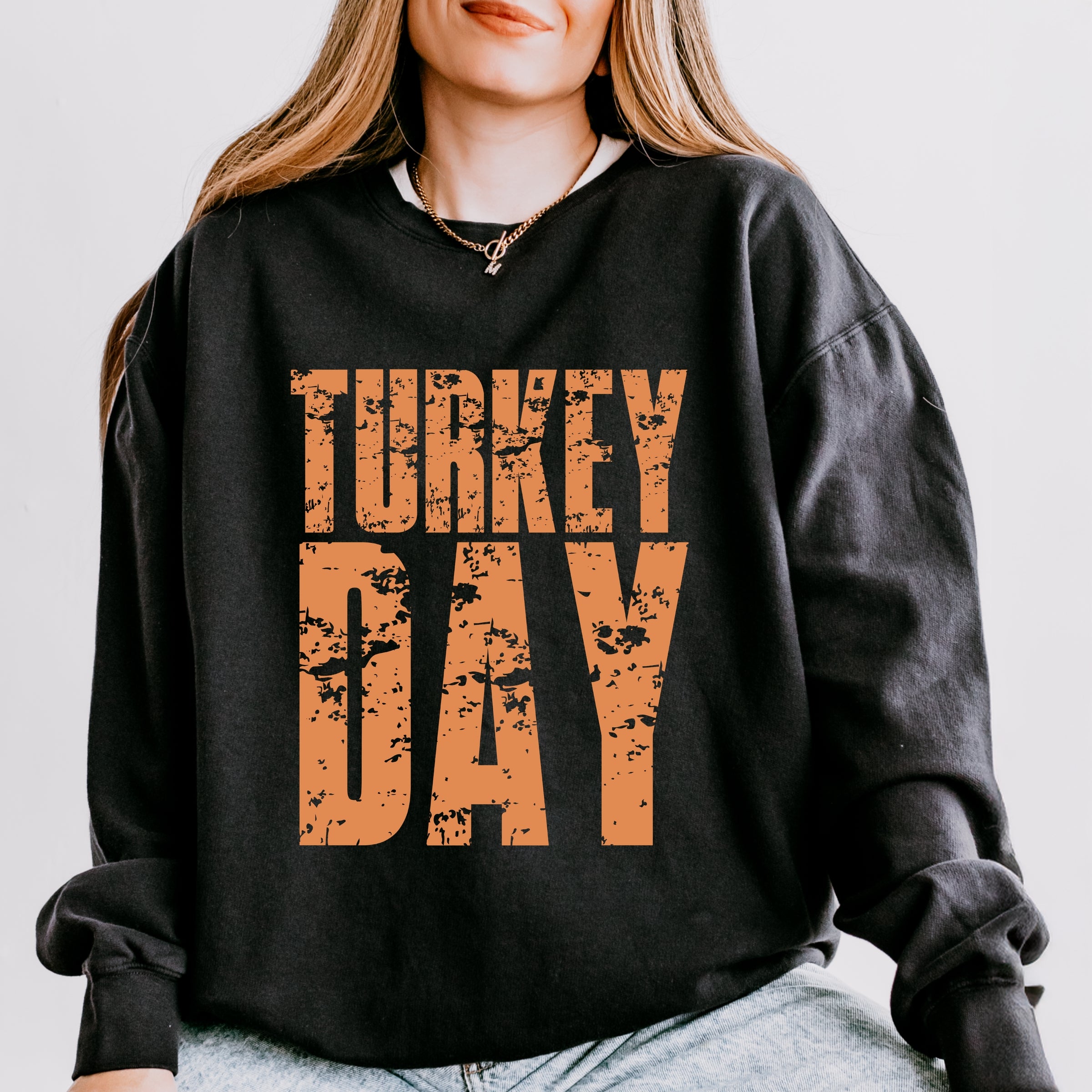 Turkey Day Block Distressed - Women's Lightweight Garment Dyed Sweatshirt