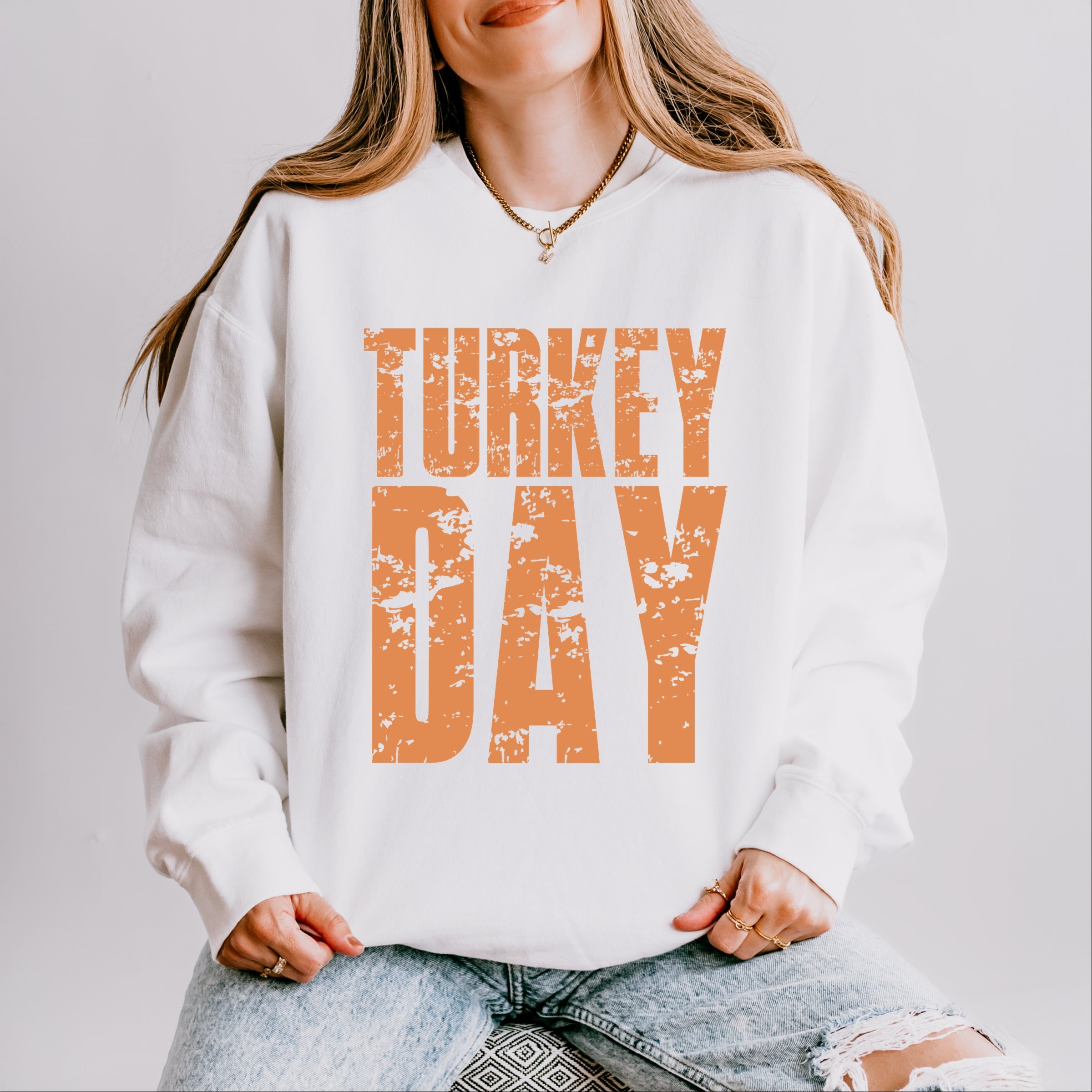 Turkey Day Block Distressed - Women's Lightweight Garment Dyed Sweatshirt