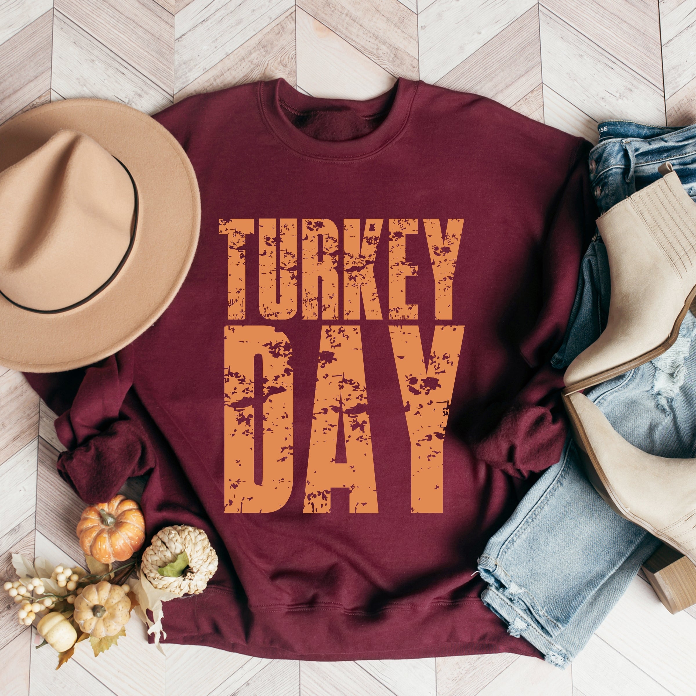 Turkey Day Block Distressed - Women's Graphic Sweatshirt