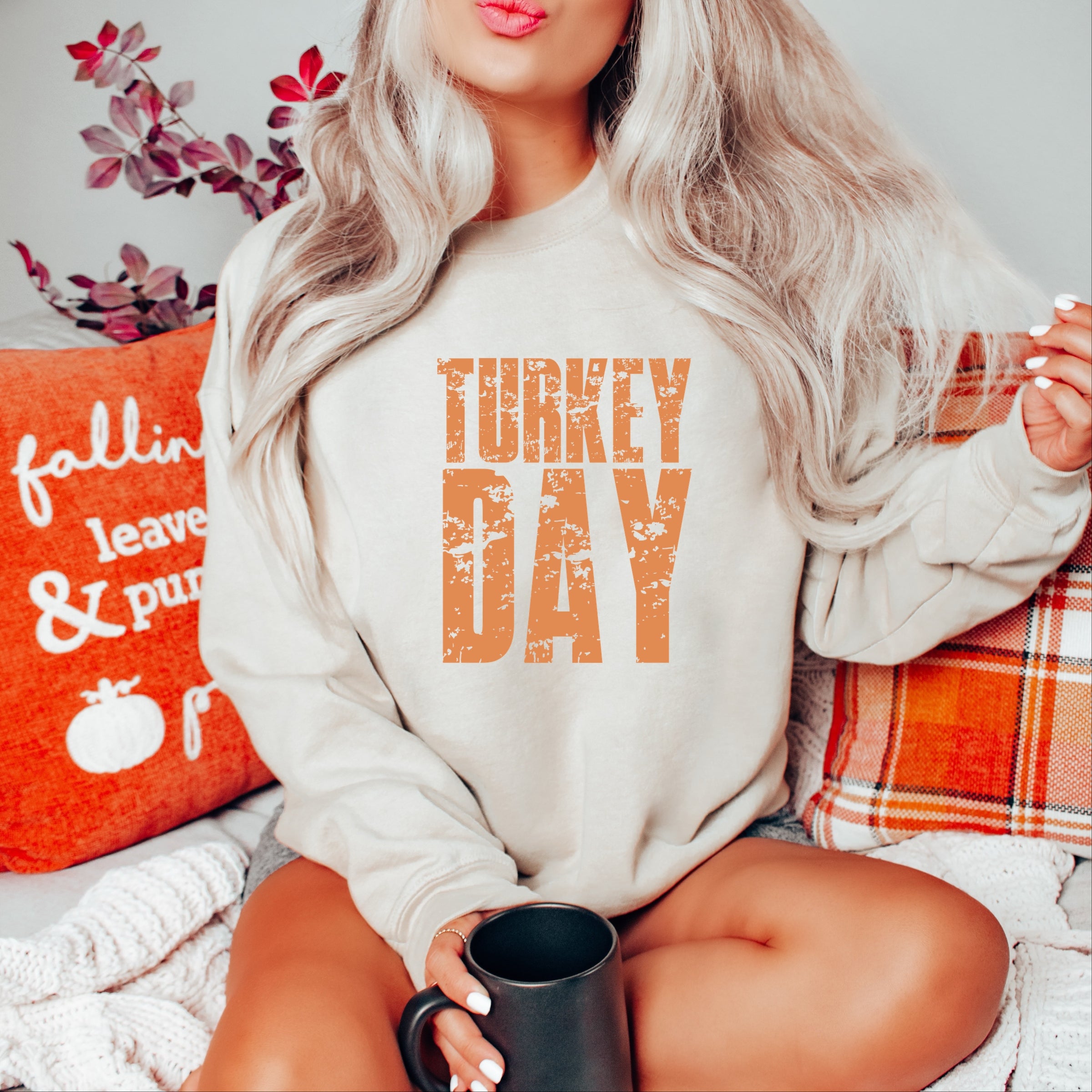 Turkey Day Block Distressed - Women's Graphic Sweatshirt
