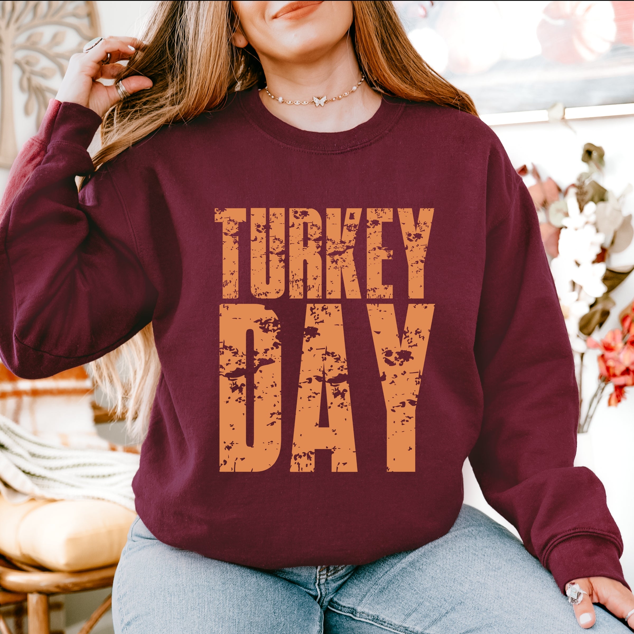 Turkey Day Block Distressed - Women's Graphic Sweatshirt