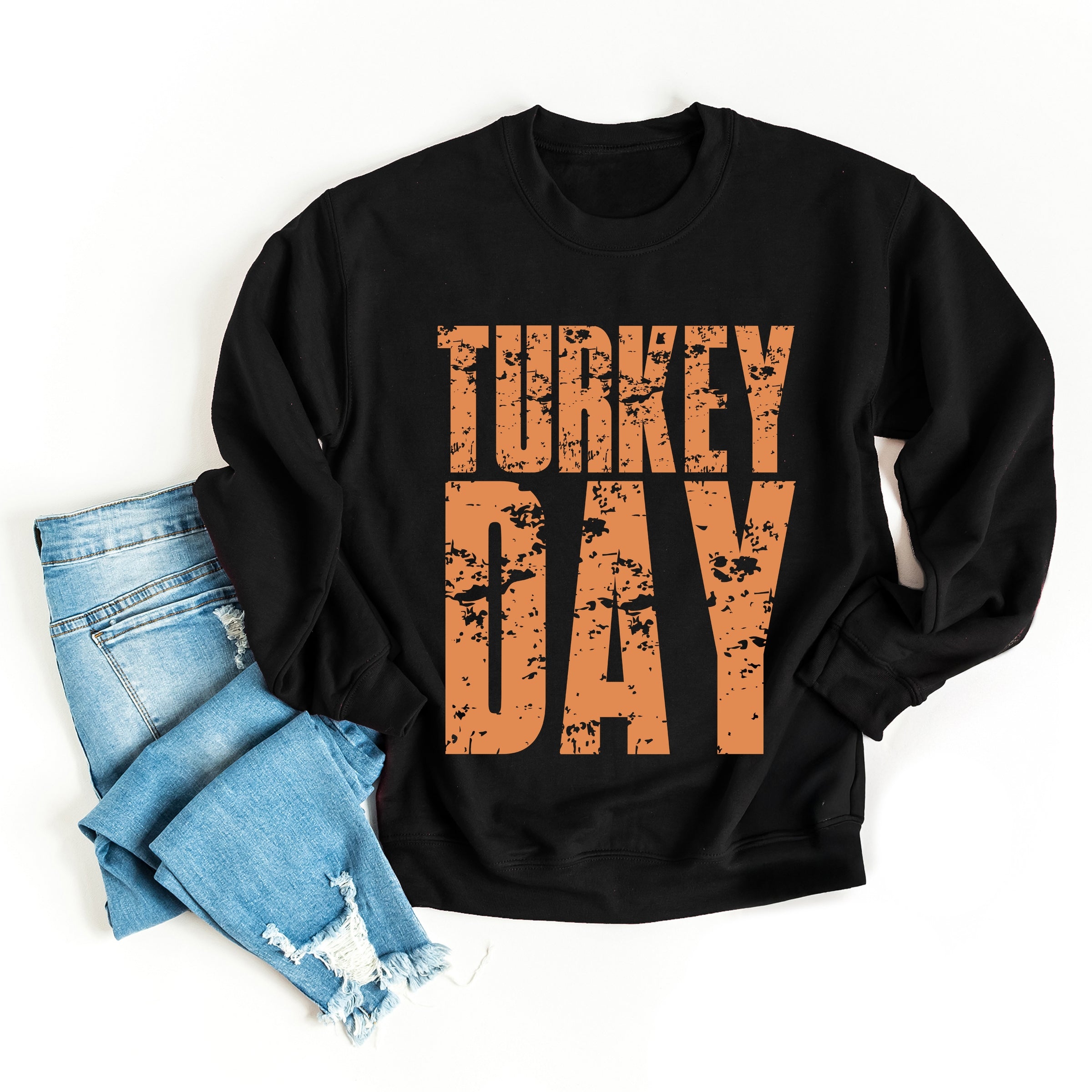 Turkey Day Block Distressed - Women's Graphic Sweatshirt