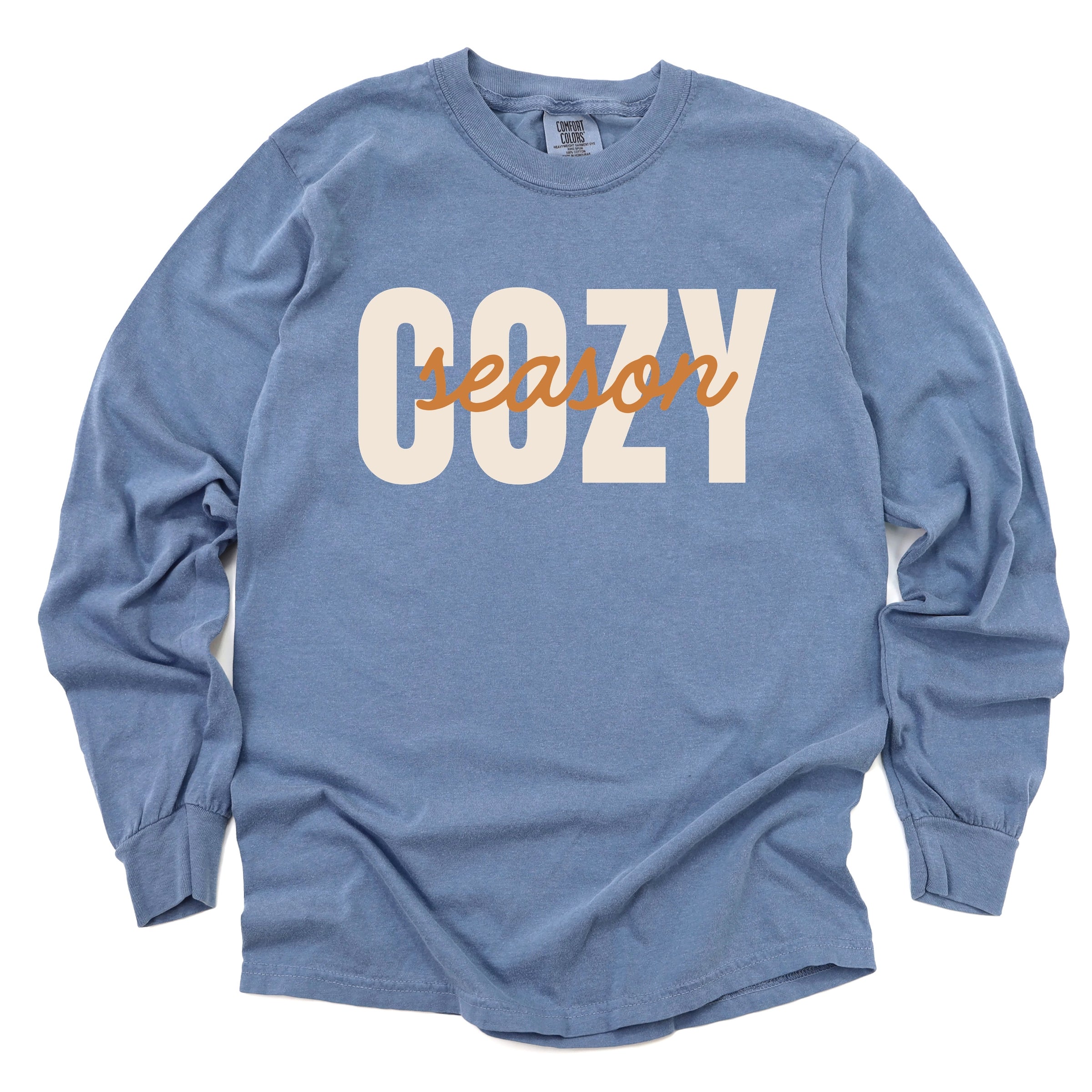 Cozy Season Layered Cursive - Women's Garment Dyed Long Sleeve Graphic T-Shirt