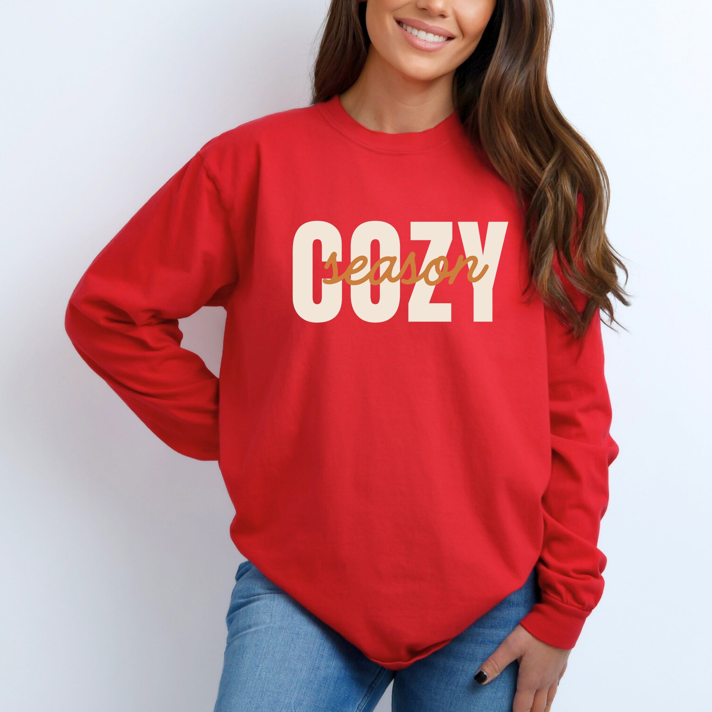 Cozy Season Layered Cursive - Women's Garment Dyed Long Sleeve Graphic T-Shirt