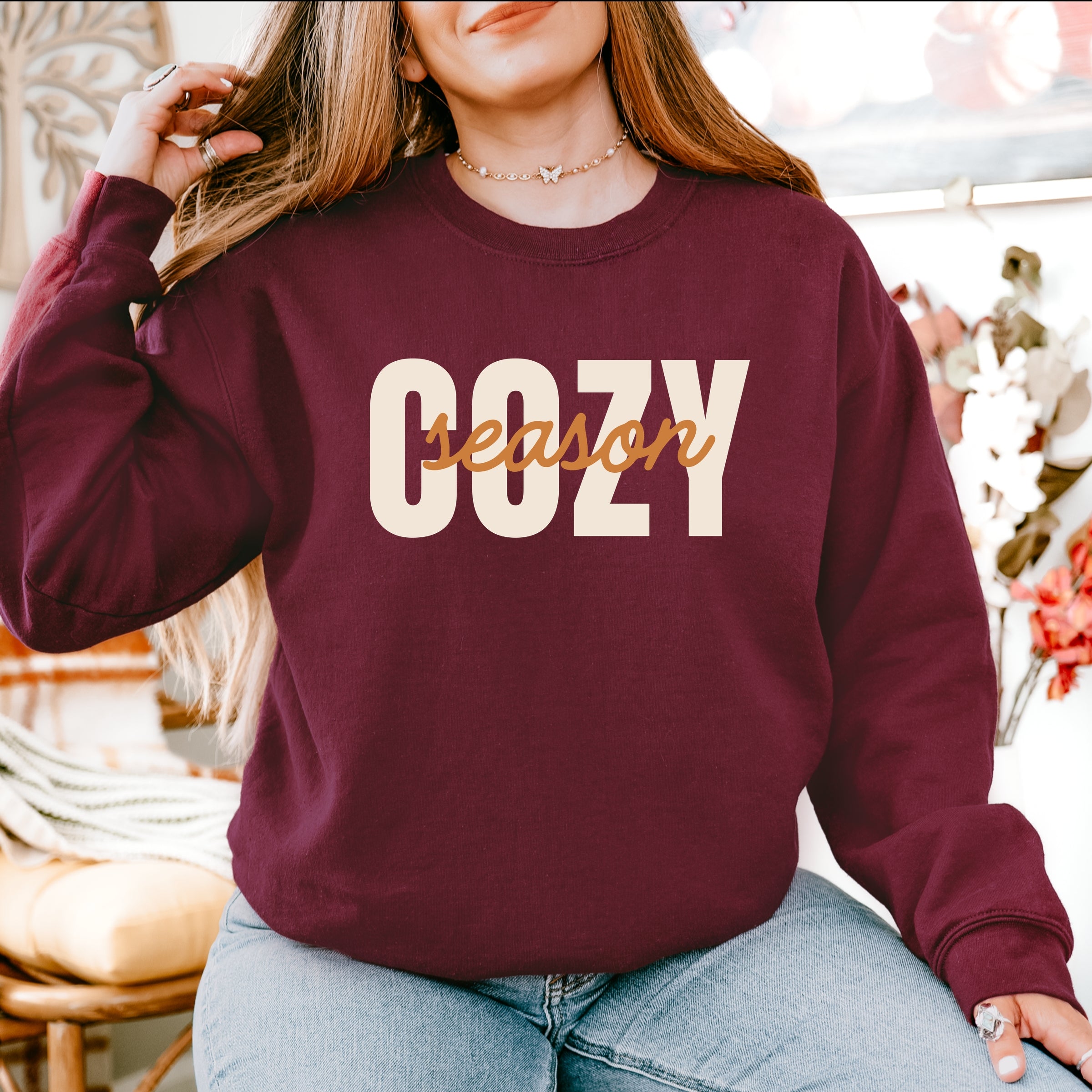 Cozy Season Layered Cursive - Women's Graphic Sweatshirt