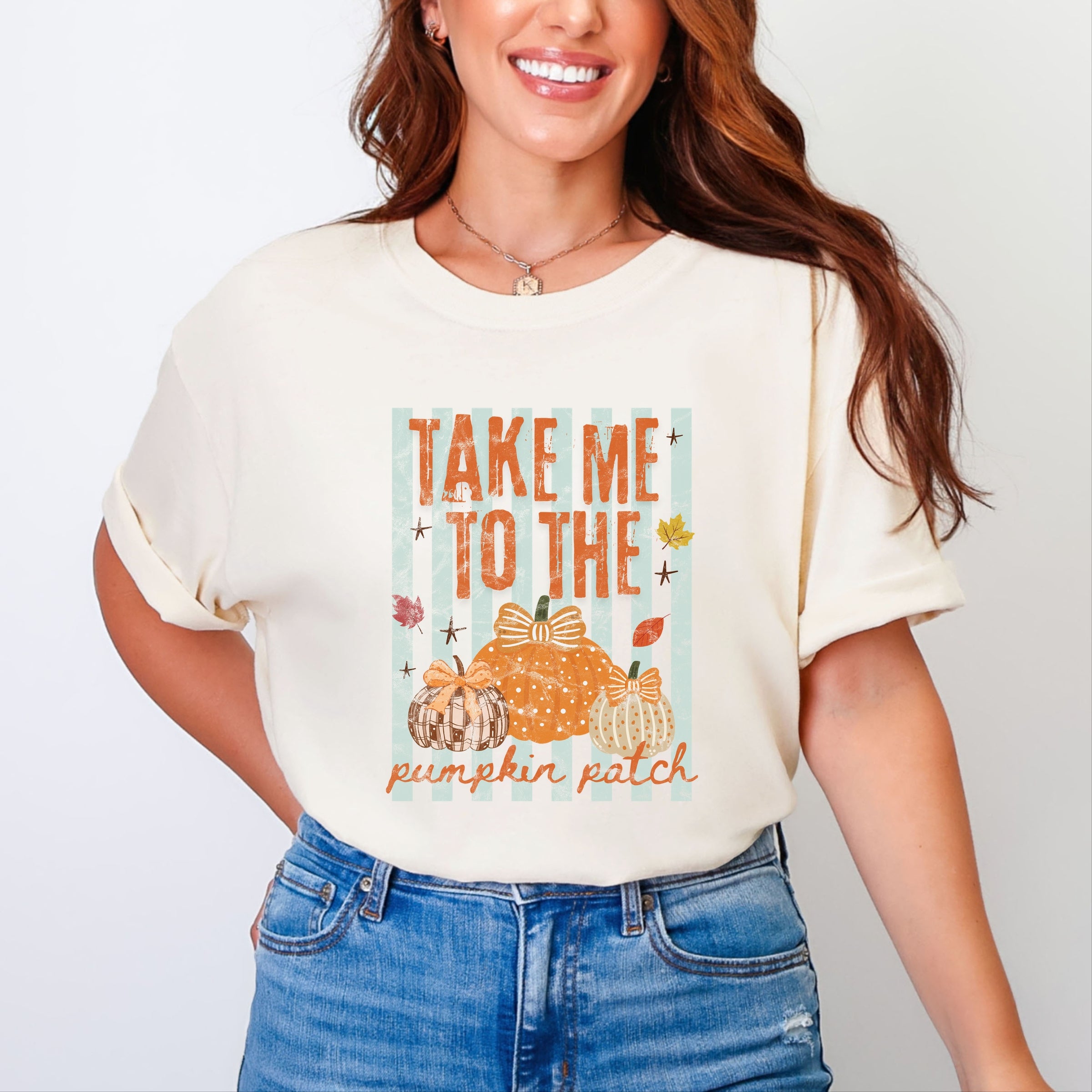 Take Me to the Pumpkin Patch Stripes - Women's Garment Dyed Graphic T-Shirt