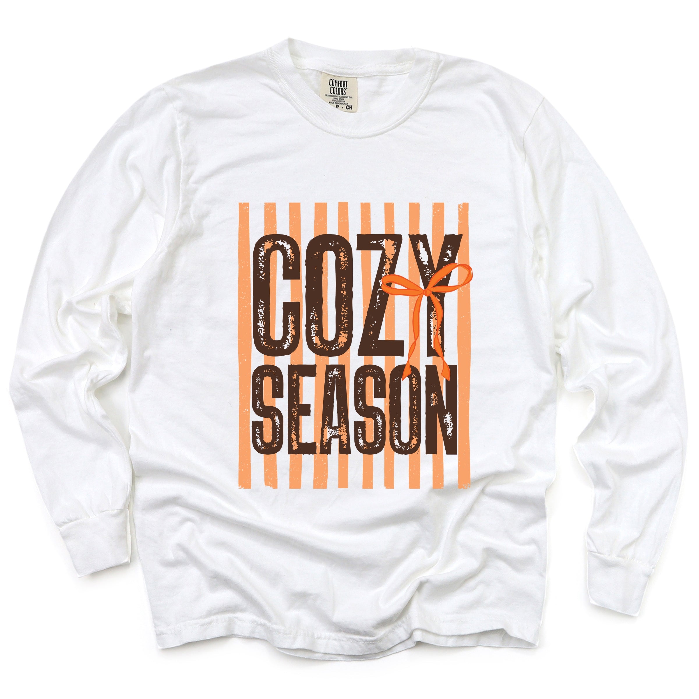 Cozy Season Coquette Stripes - Women's Garment Dyed Long Sleeve Graphic T-Shirt