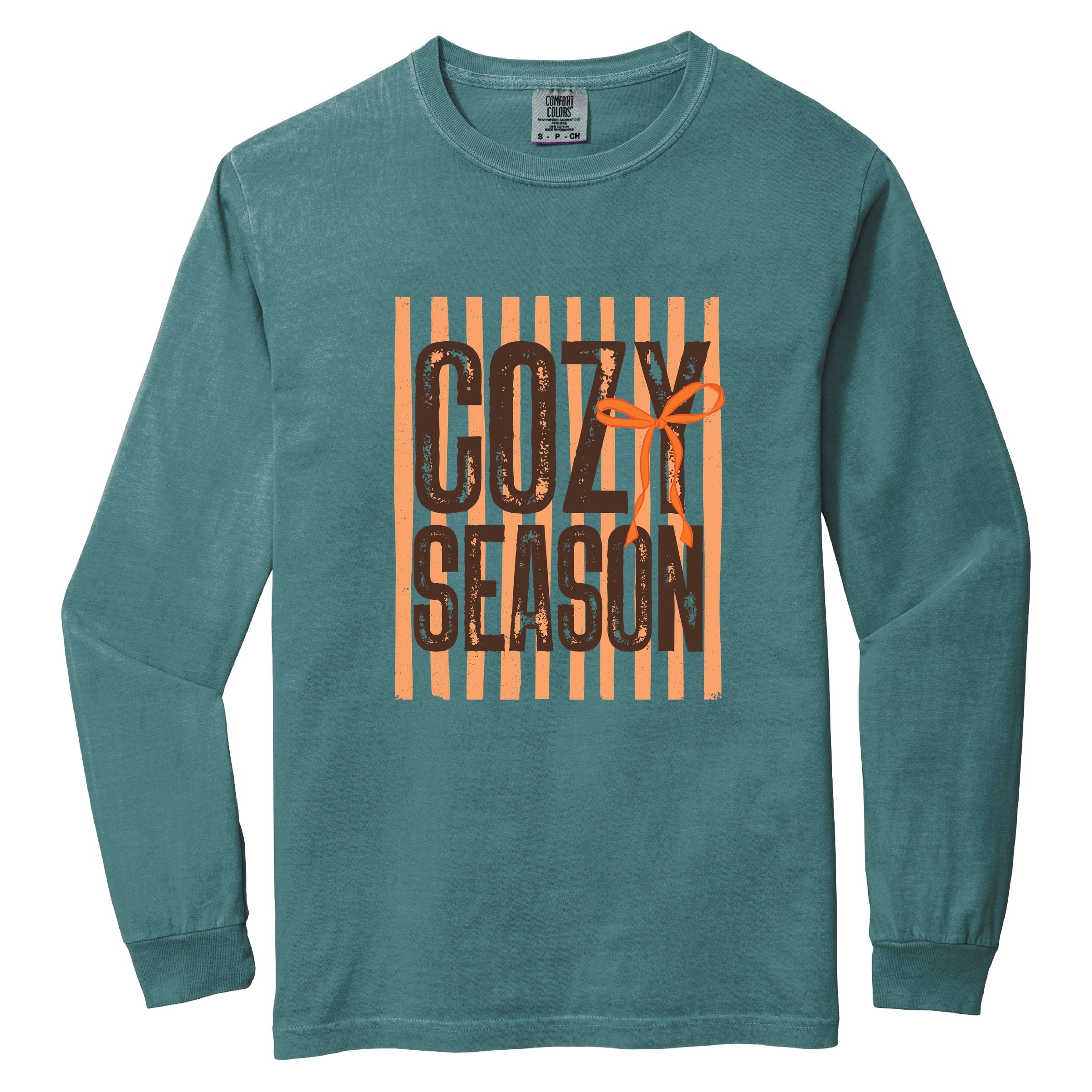 Cozy Season Coquette Stripes - Women's Garment Dyed Long Sleeve Graphic T-Shirt