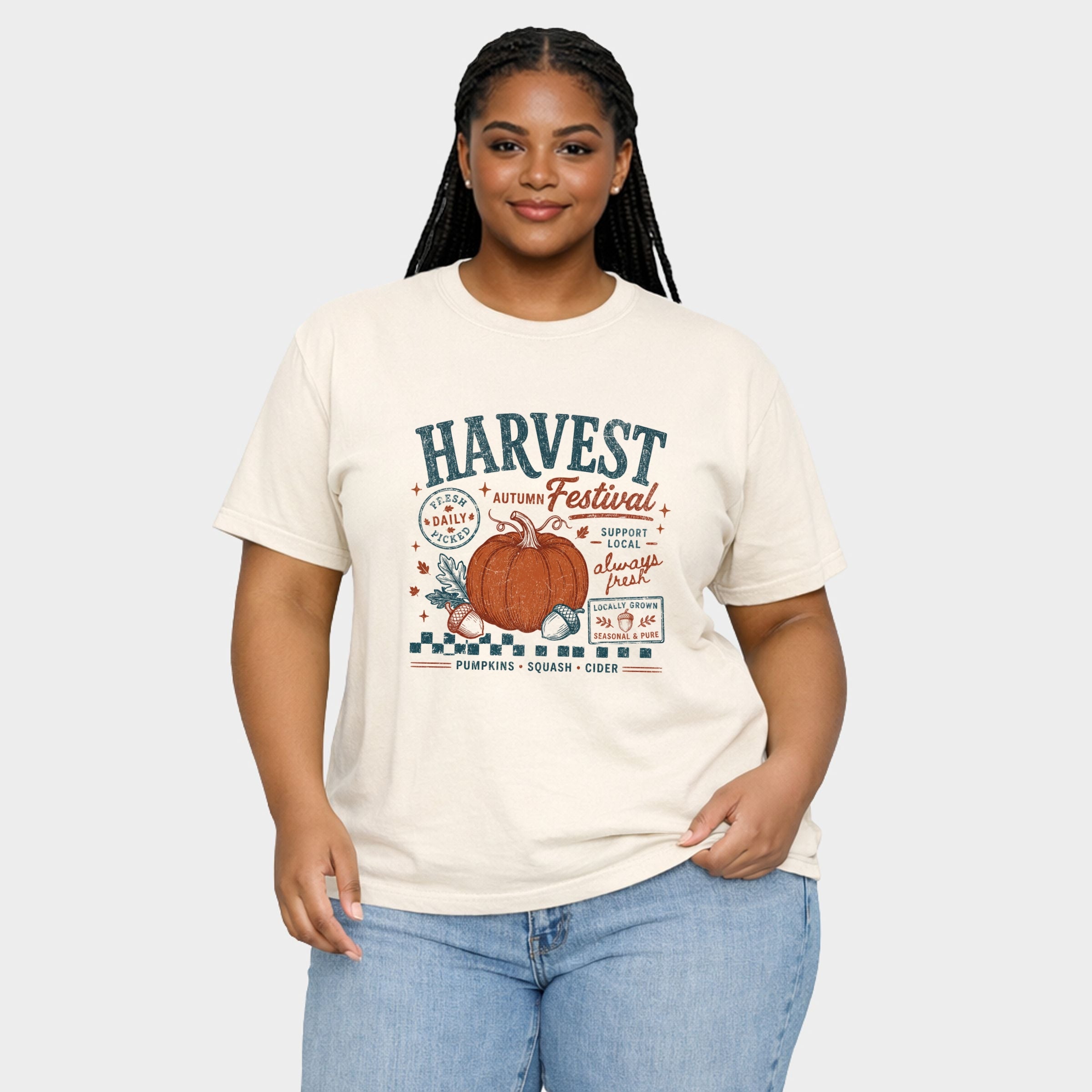 Autumn Harvest Festival - Women's Plus Sized Garment Dyed Graphic T-Shirt