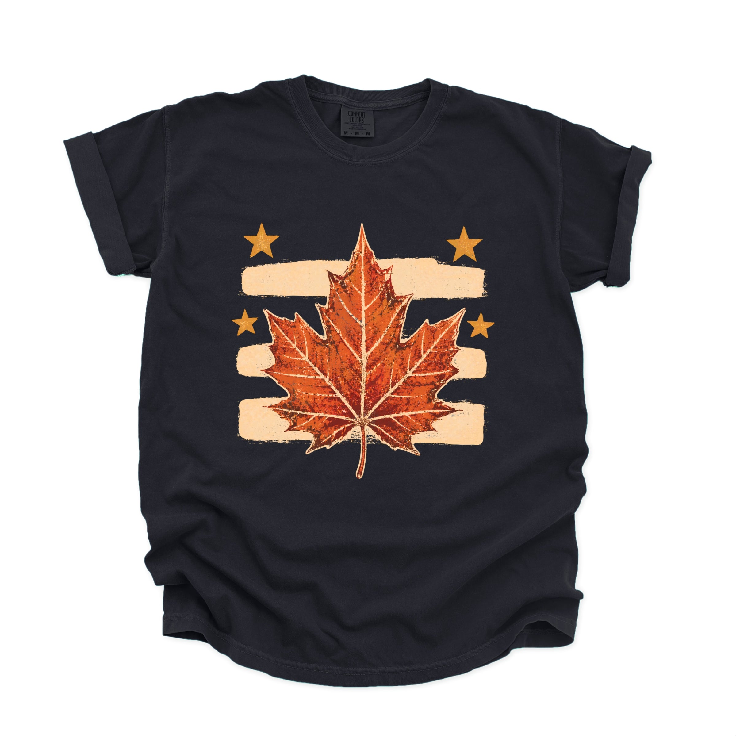 Fall Leaf Stripes - Women's Garment Dyed Graphic T-Shirt