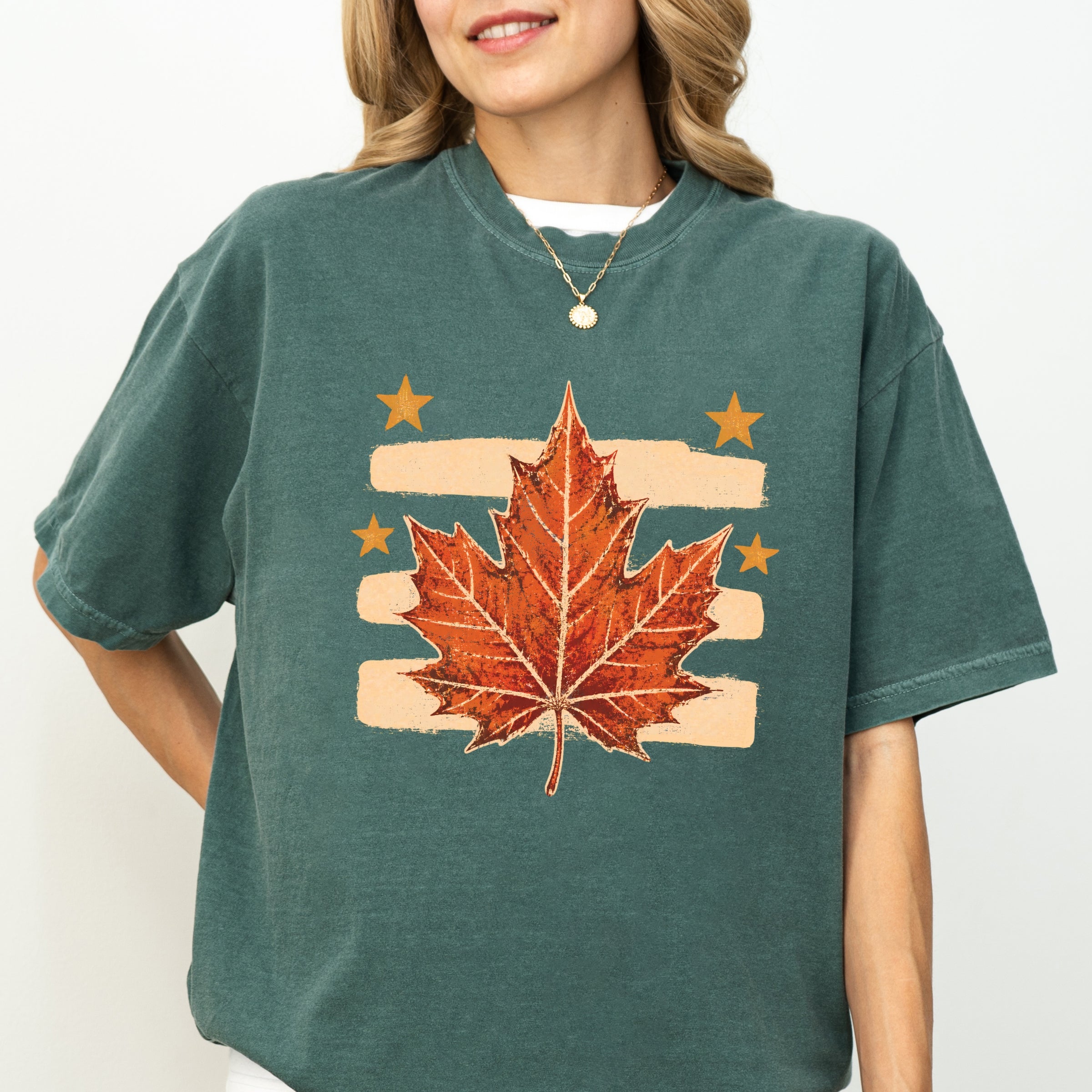 Fall Leaf Stripes - Women's Garment Dyed Graphic T-Shirt
