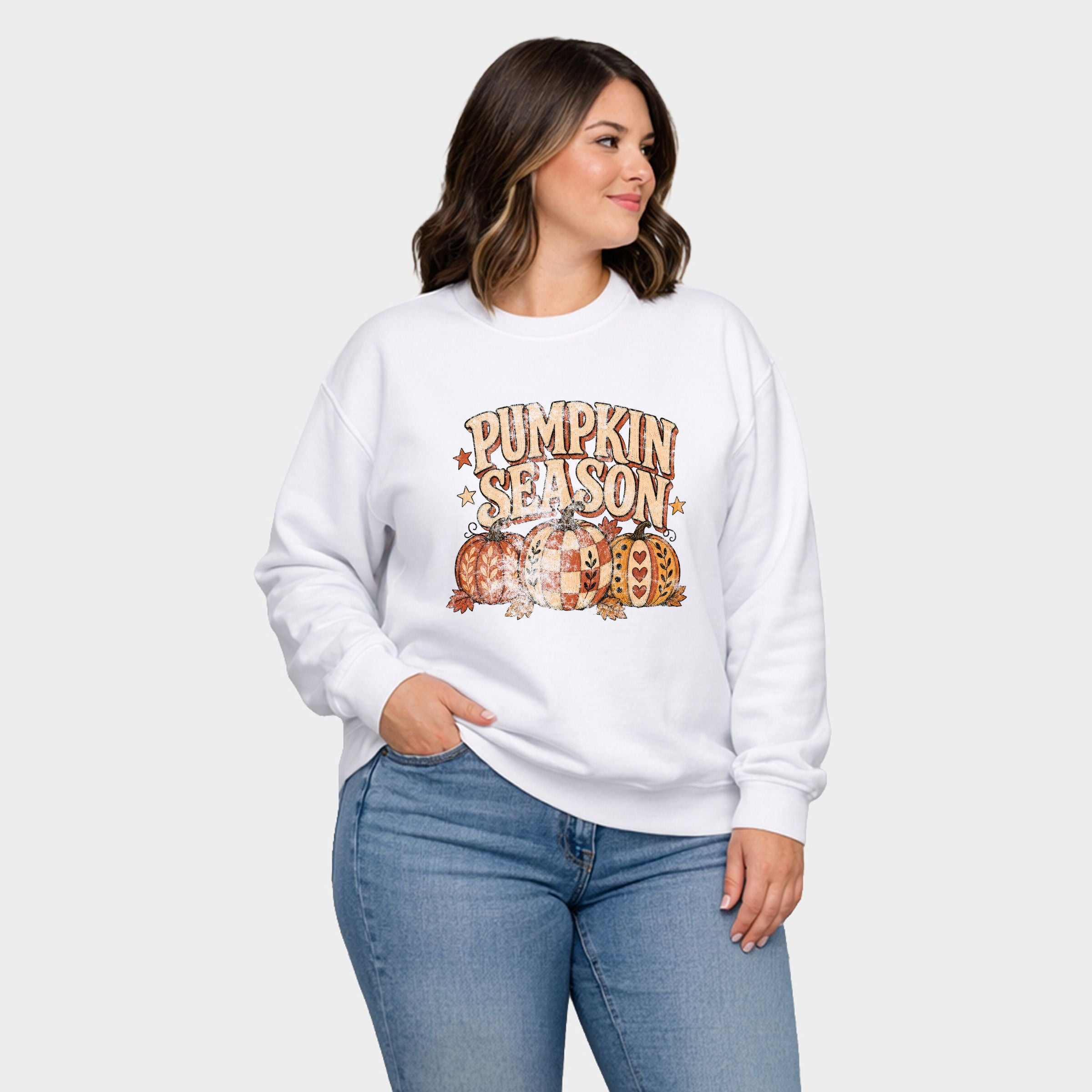 Pumpkin Season Pattern Stars - Women's Plus Sized Graphic Sweatshirt