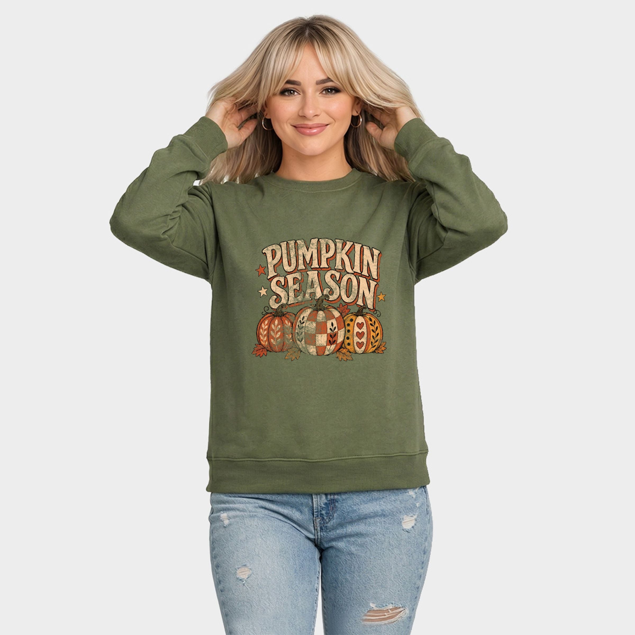 Pumpkin Season Pattern Stars -  Women's Graphic Sweatshirt
