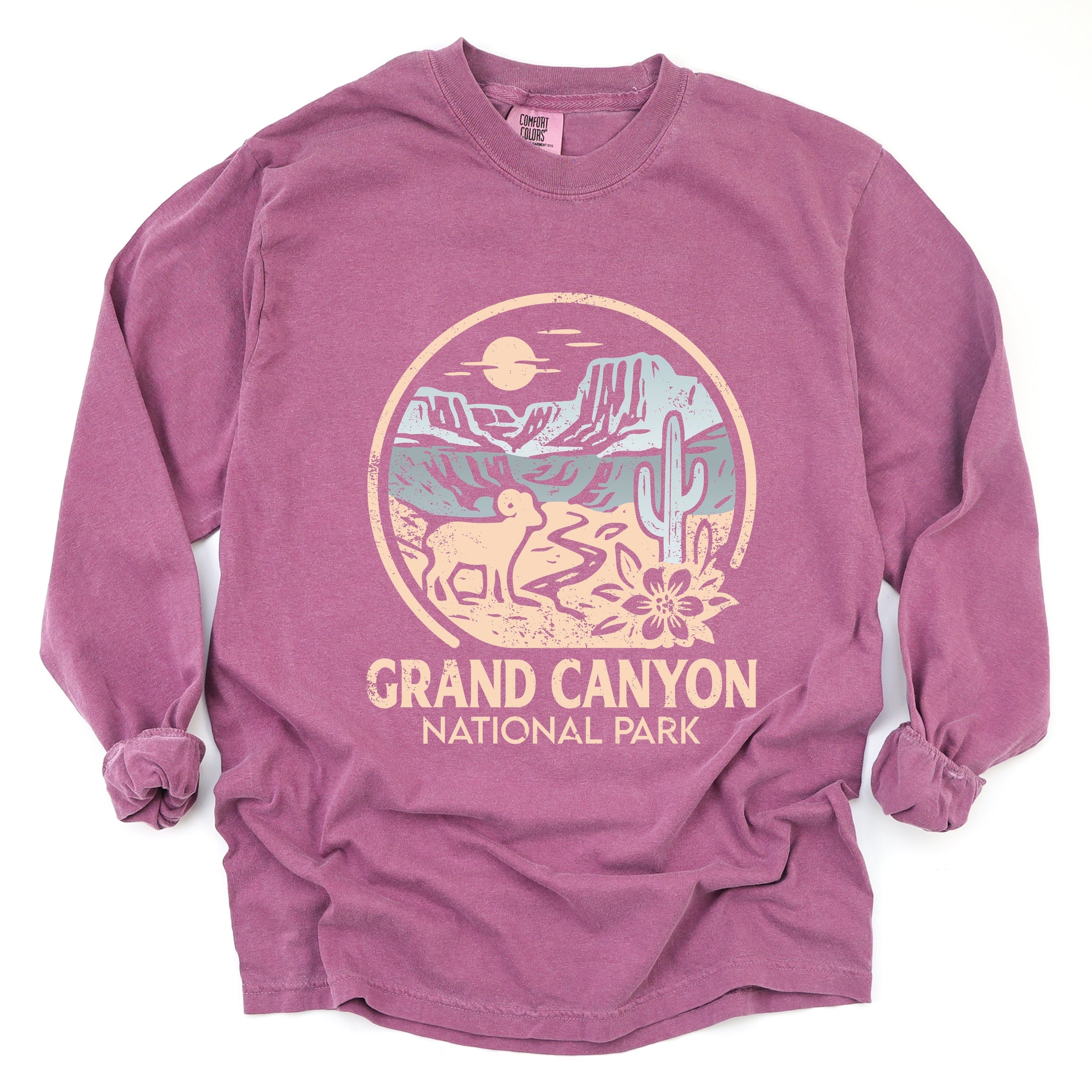 Grand Canyon National Park Two-Toned Circle - Women's Garment Dyed Long Sleeve Graphic T-Shirt