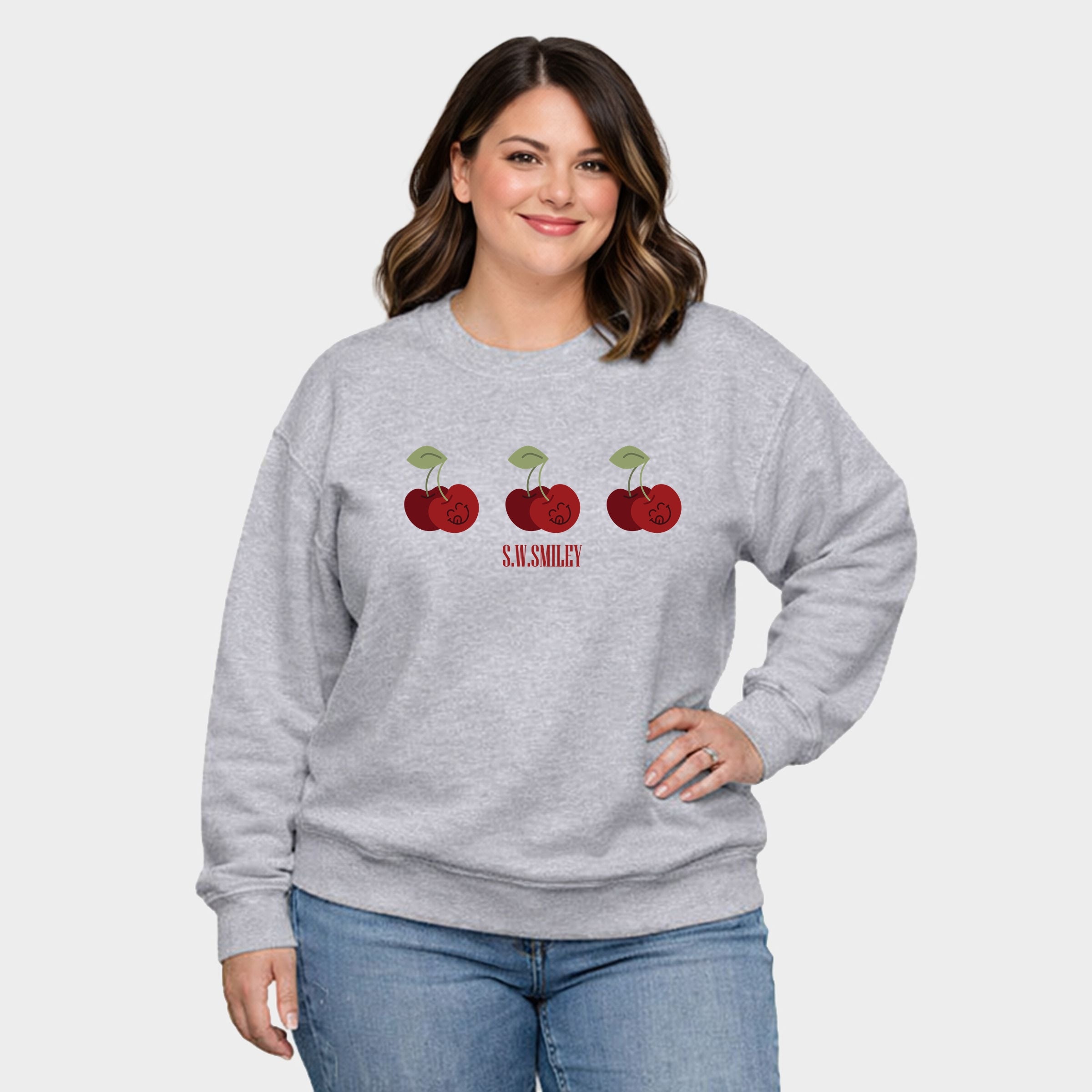 S.W.Smiley Cherry Face Row - Women's Plus Sized Graphic Sweatshirt