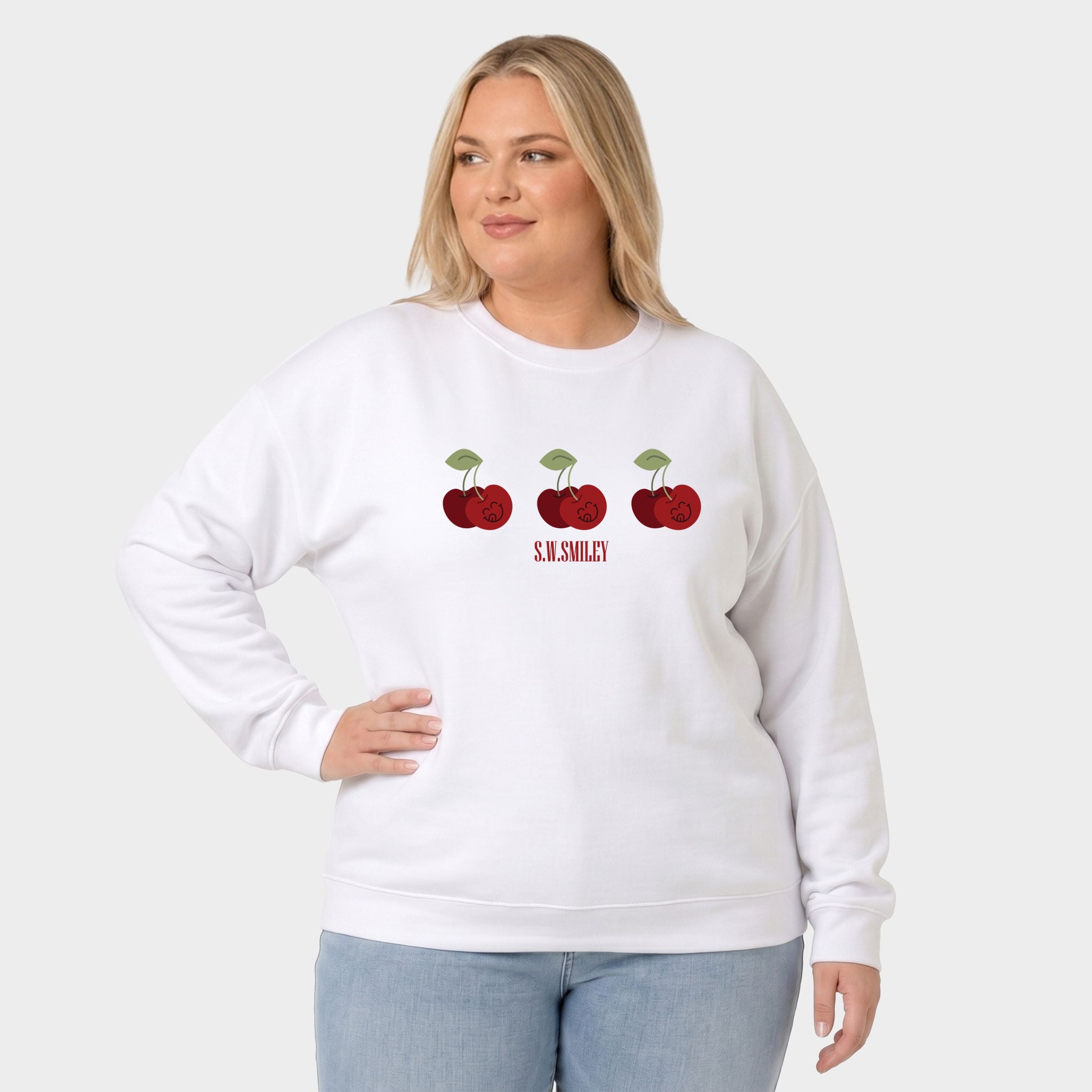 S.W.Smiley Cherry Face Row - Women's Plus Sized Graphic Sweatshirt