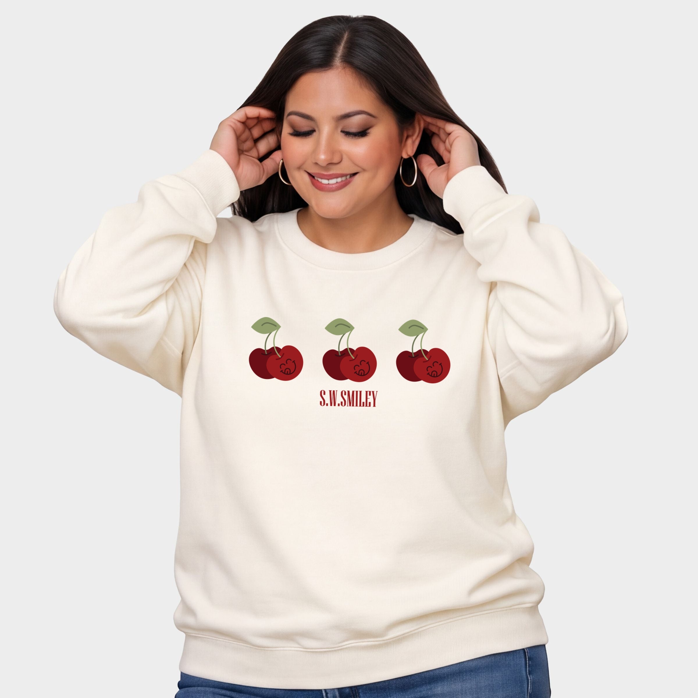 S.W.Smiley Cherry Face Row - Women's Plus Sized Graphic Sweatshirt