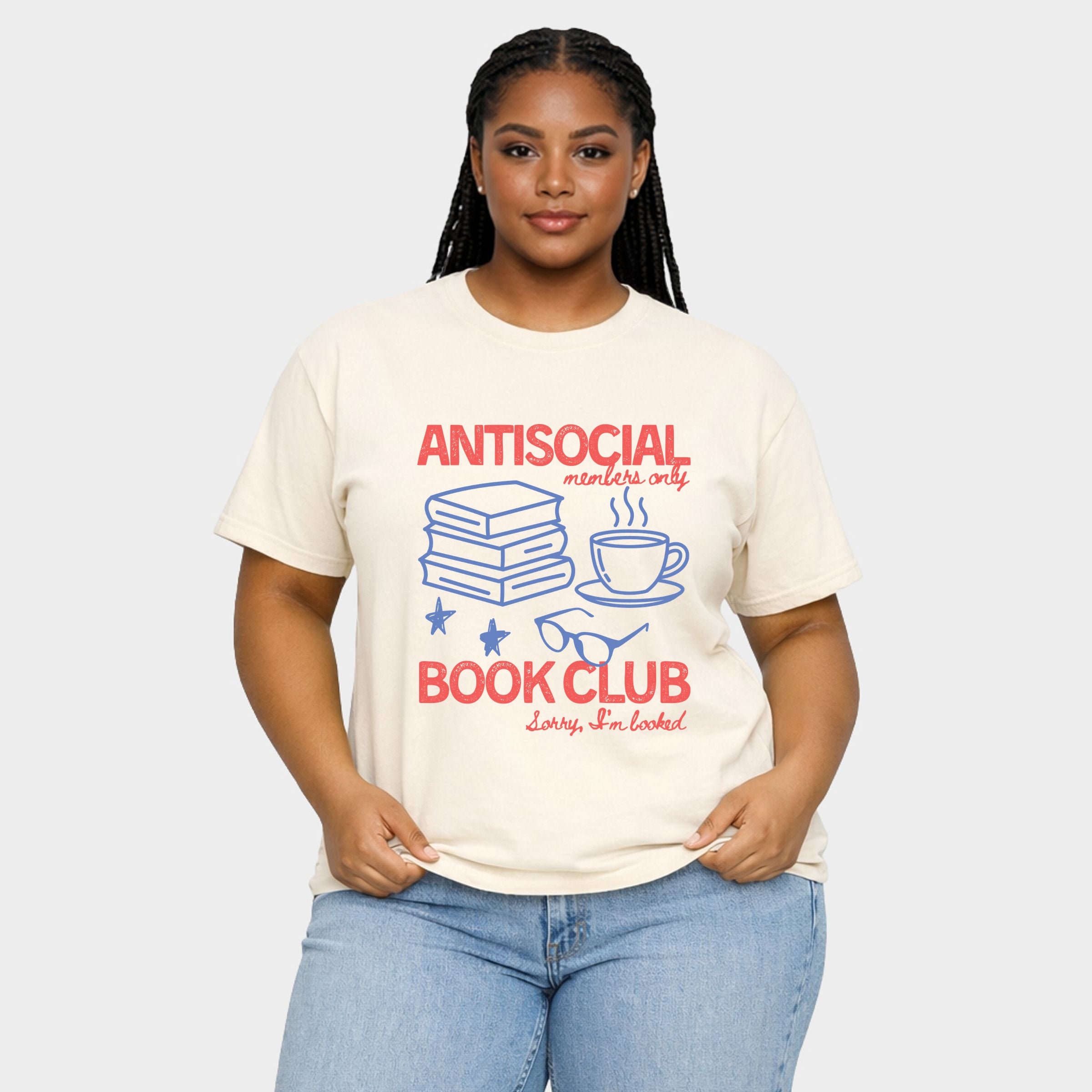 Antisocial Book Club Outline - Women's Plus Sized Garment Dyed Graphic T-Shirt