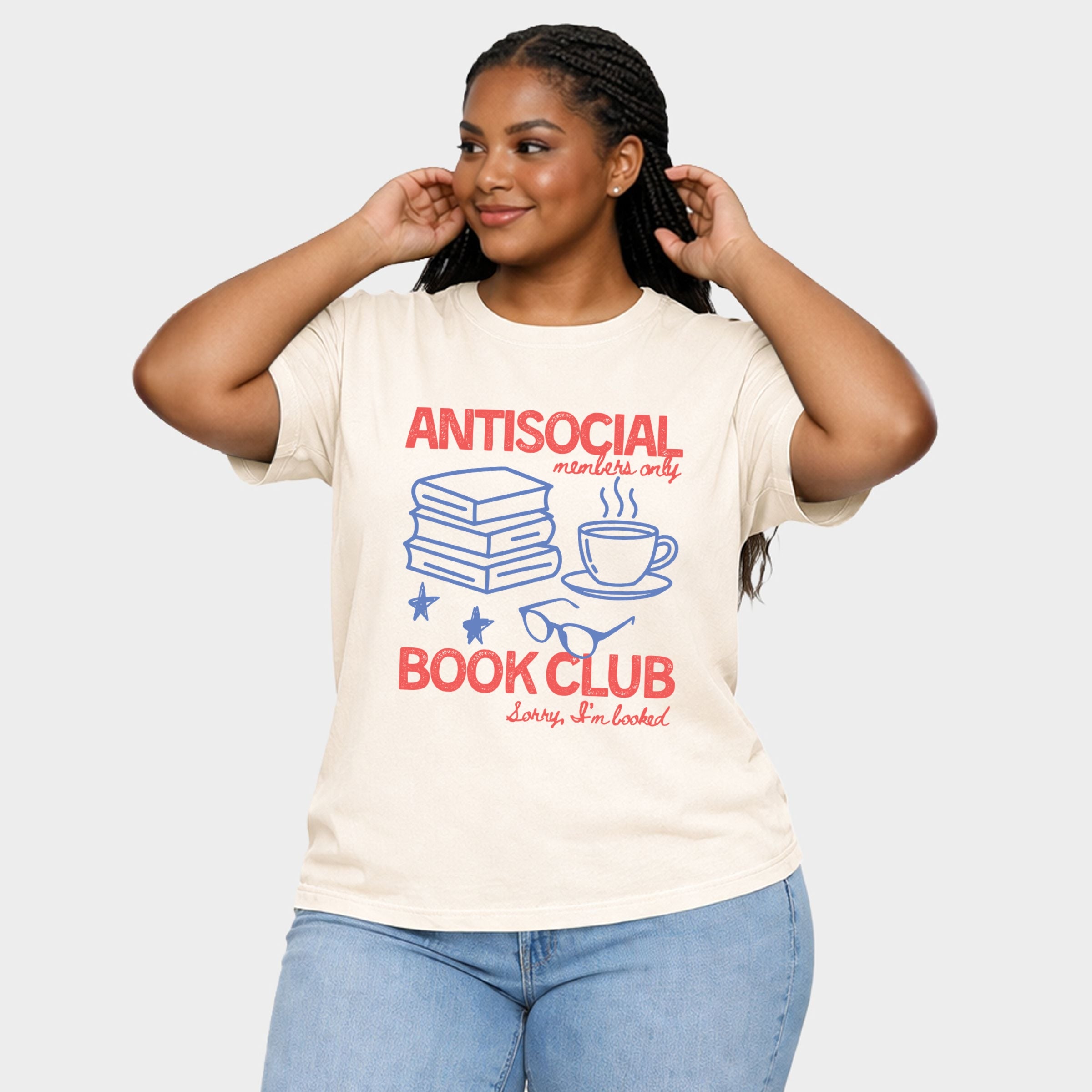 Antisocial Book Club Outline - Women's Plus Sized Garment Dyed Graphic T-Shirt