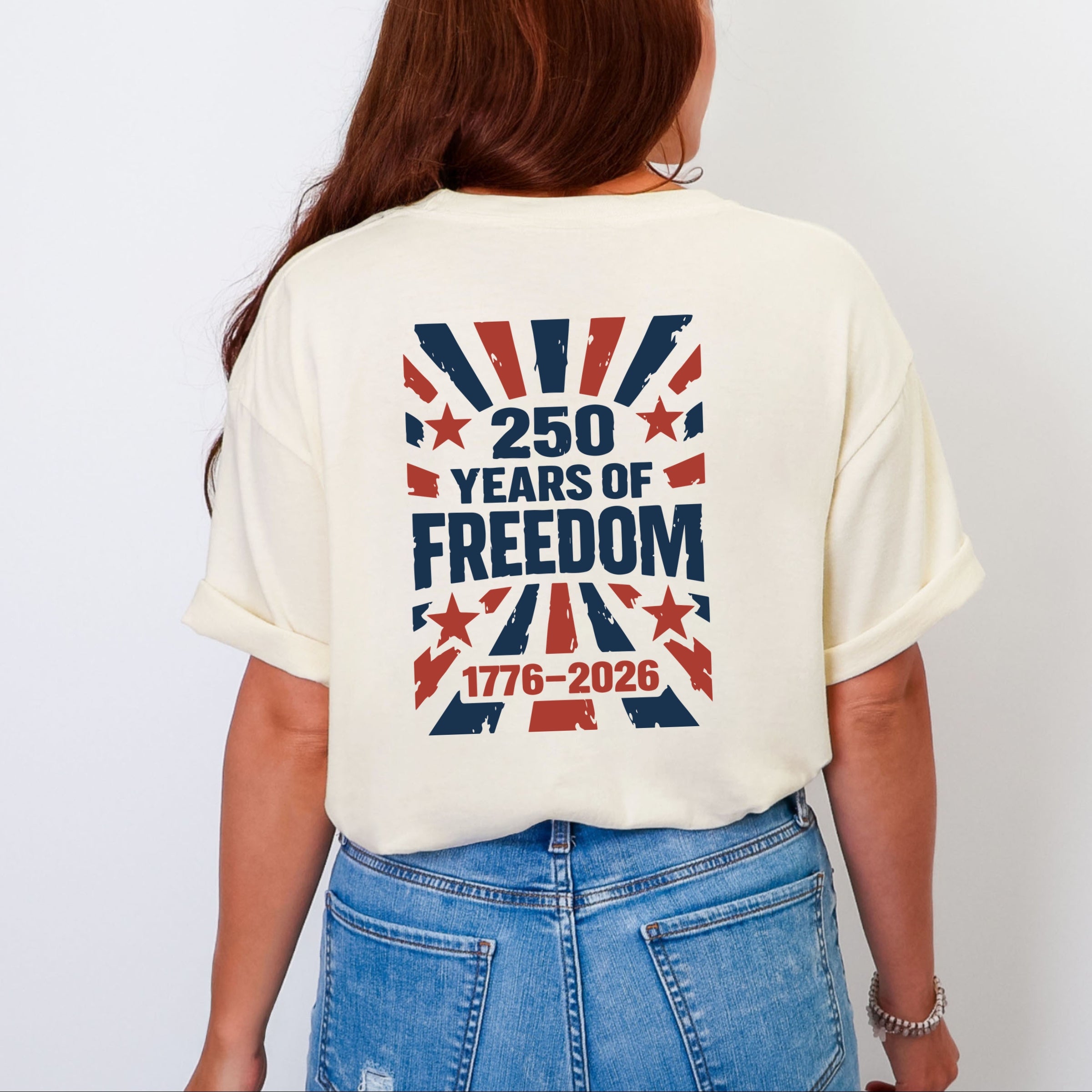 250 Years of Freedom Burst Front and Back - Women's Garment Dyed Graphic T-Shirt