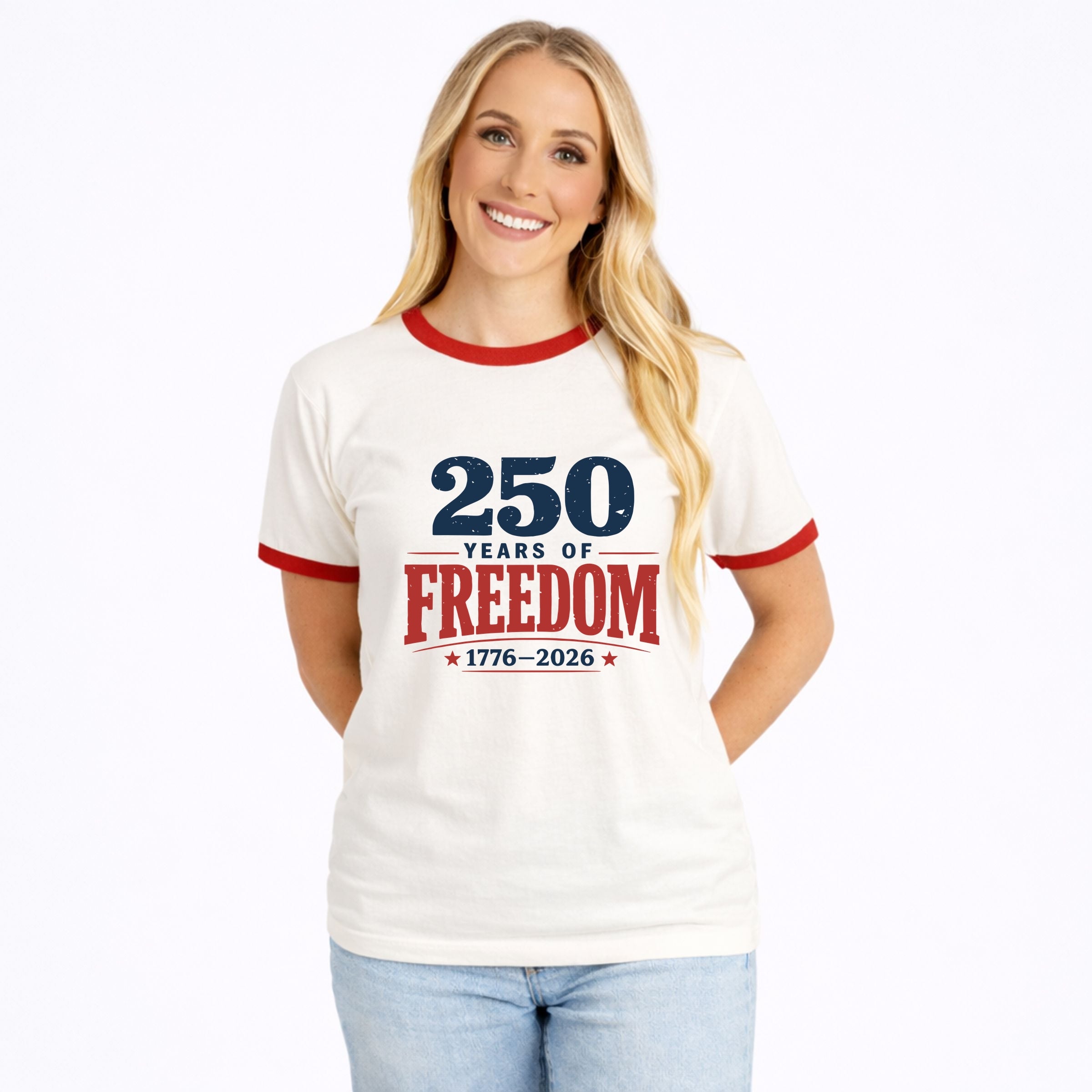 250 Years of Freedom Block - Women's Ringer Graphic T-Shirt