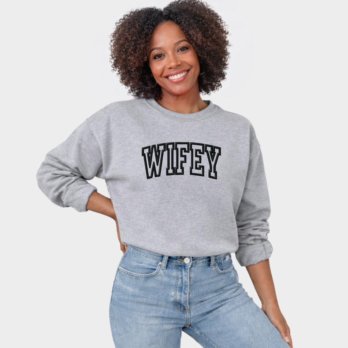 Embroidered Wifey Arched Varsity - Women's Graphic Sweatshirt