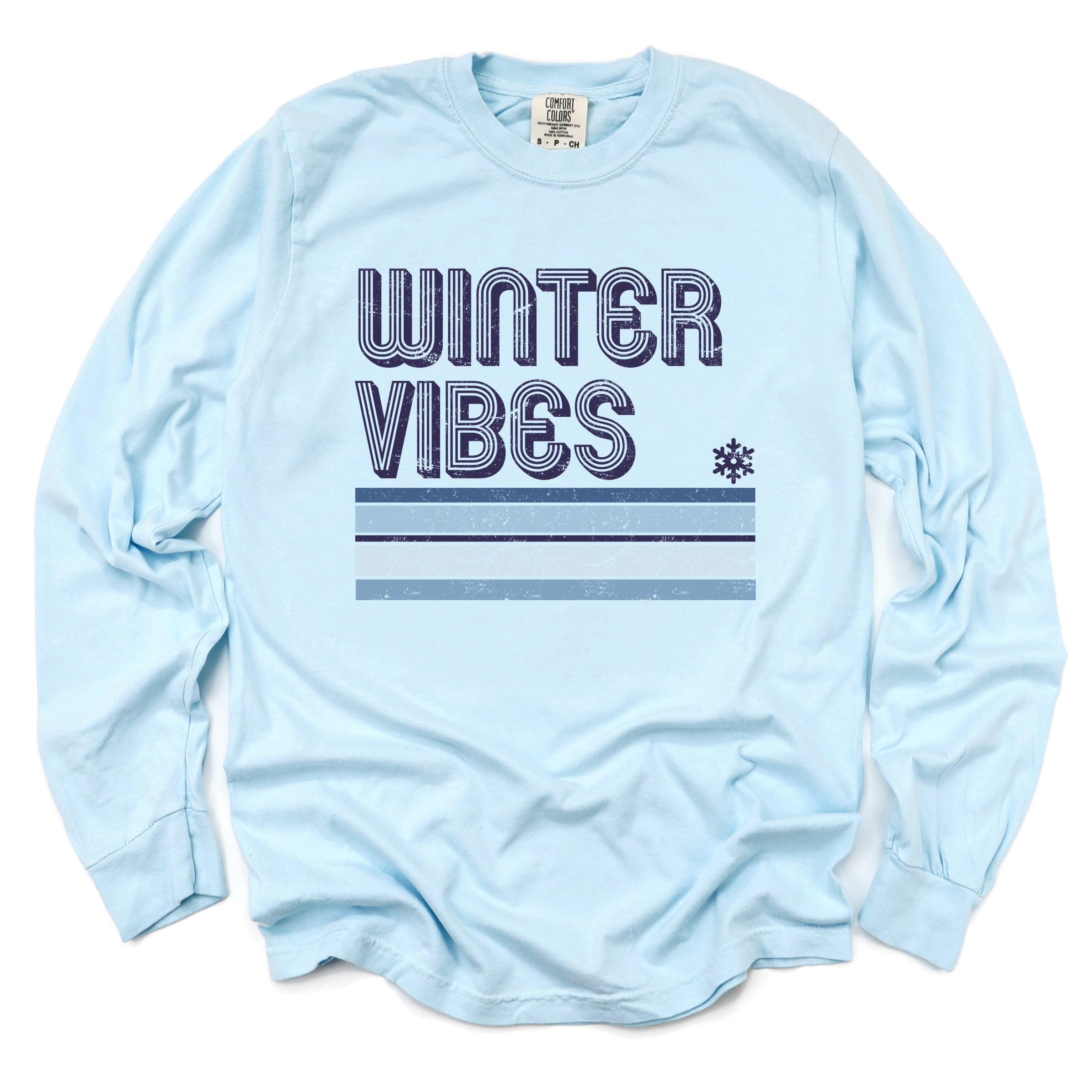 Winter Vibes Stripes - Women's Garment Dyed Long Sleeve Graphic T-Shirt
