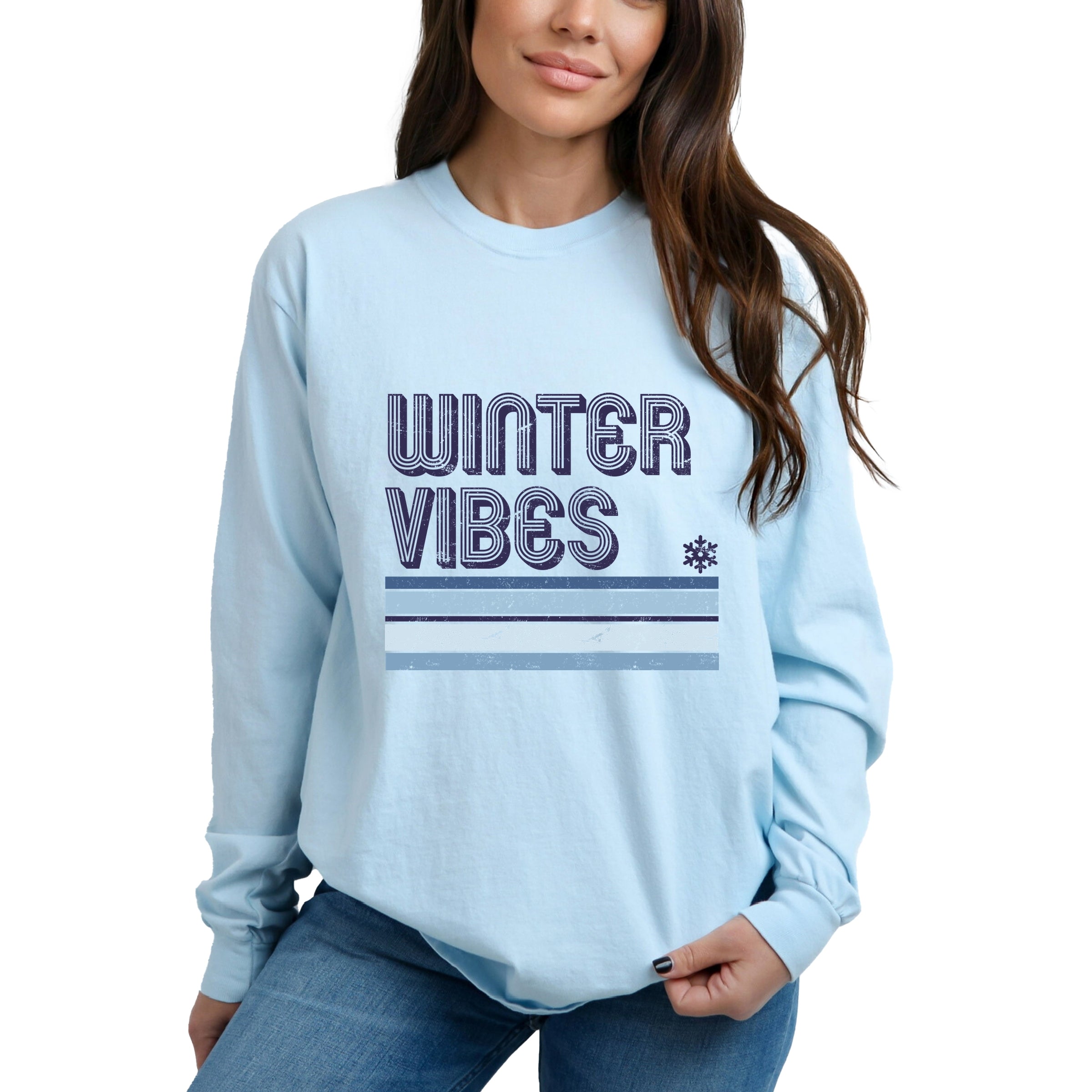 Winter Vibes Stripes - Women's Garment Dyed Long Sleeve Graphic T-Shirt