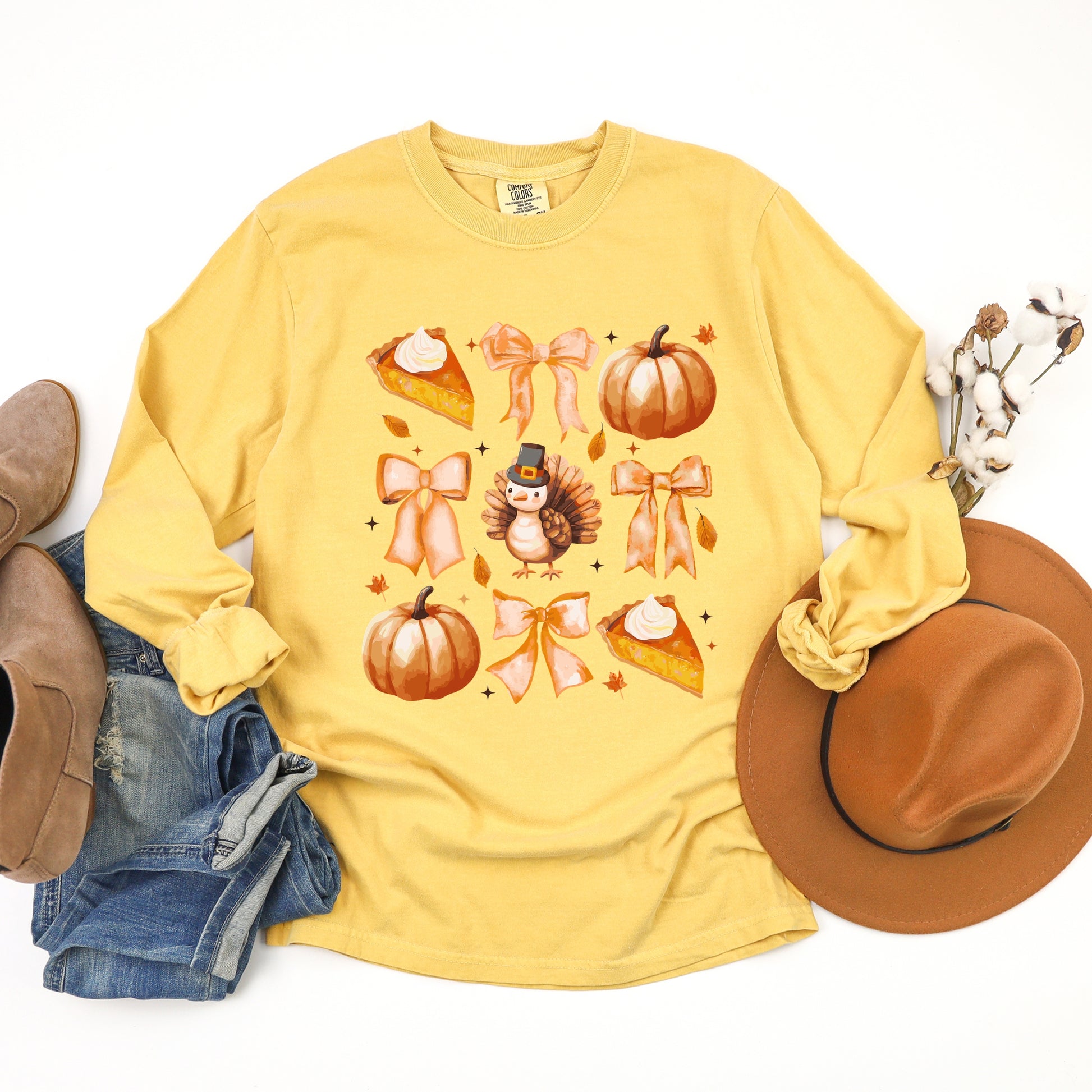 Coquette Turkey Pie - Women's Garment Dyed Long Sleeve Graphic T-Shirt