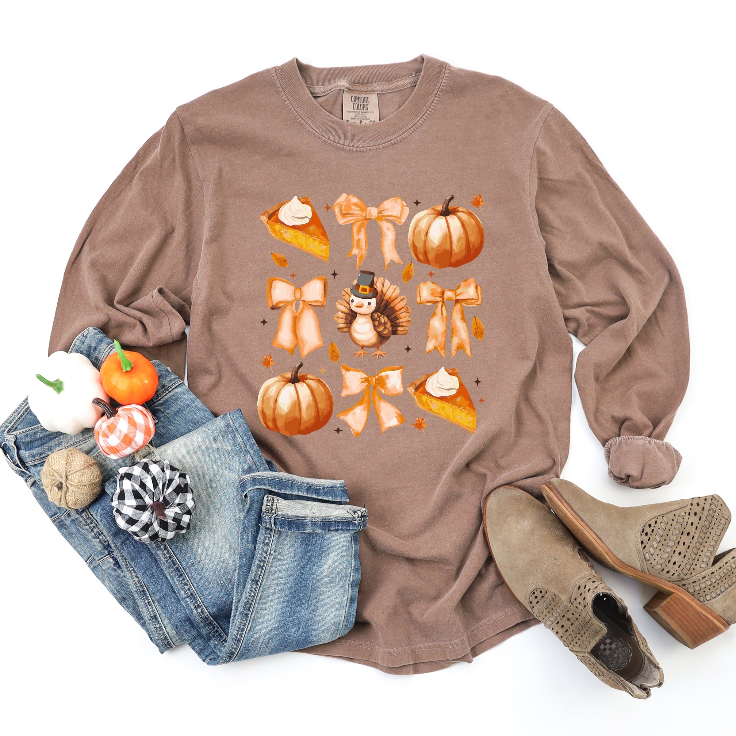 Coquette Turkey Pie - Women's Garment Dyed Long Sleeve Graphic T-Shirt