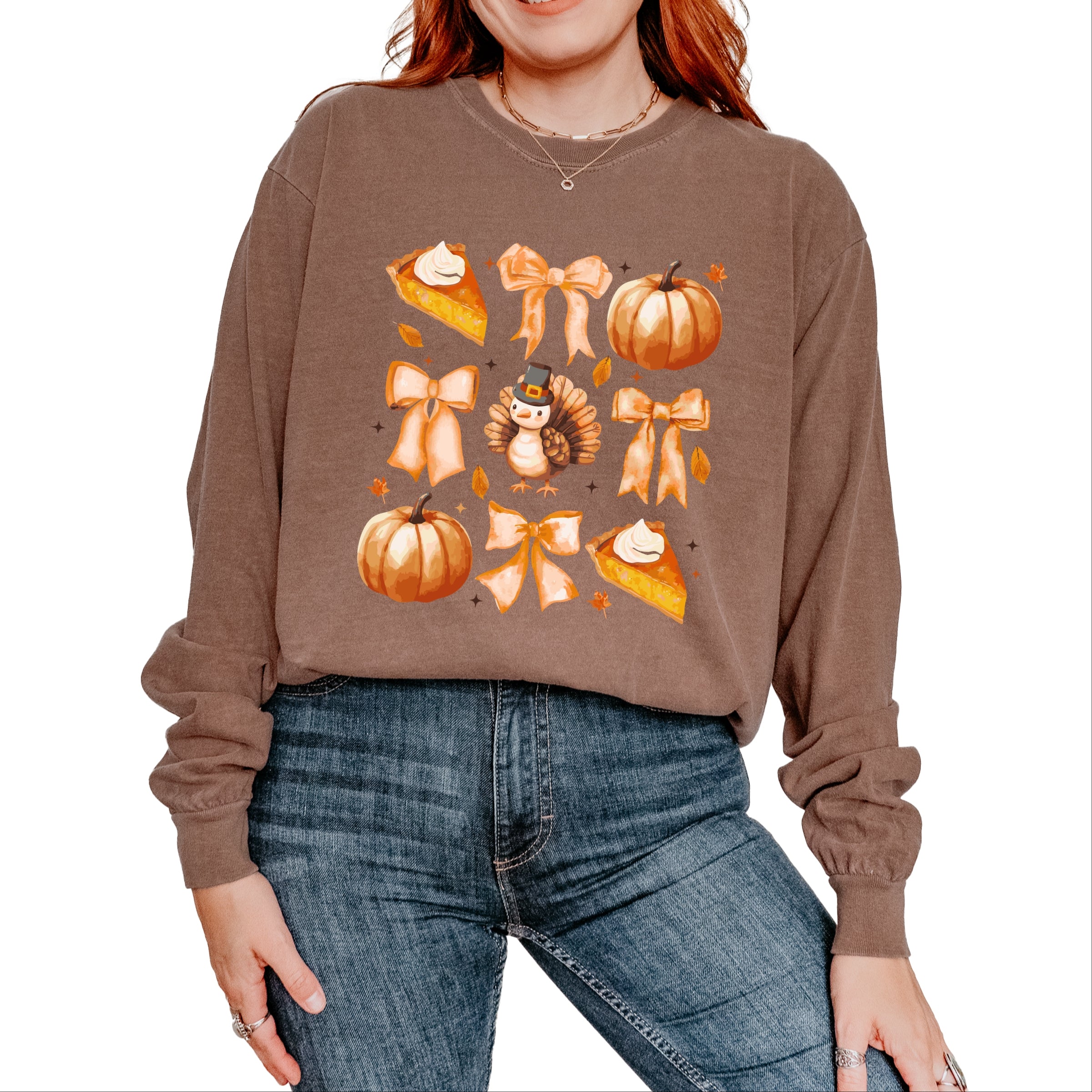 Coquette Turkey Pie - Women's Garment Dyed Long Sleeve Graphic T-Shirt