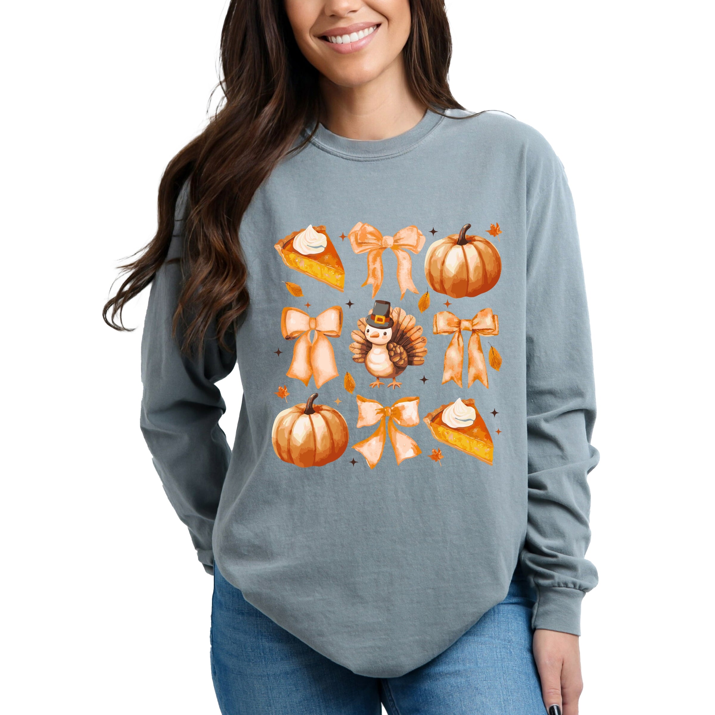 Coquette Turkey Pie - Women's Garment Dyed Long Sleeve Graphic T-Shirt