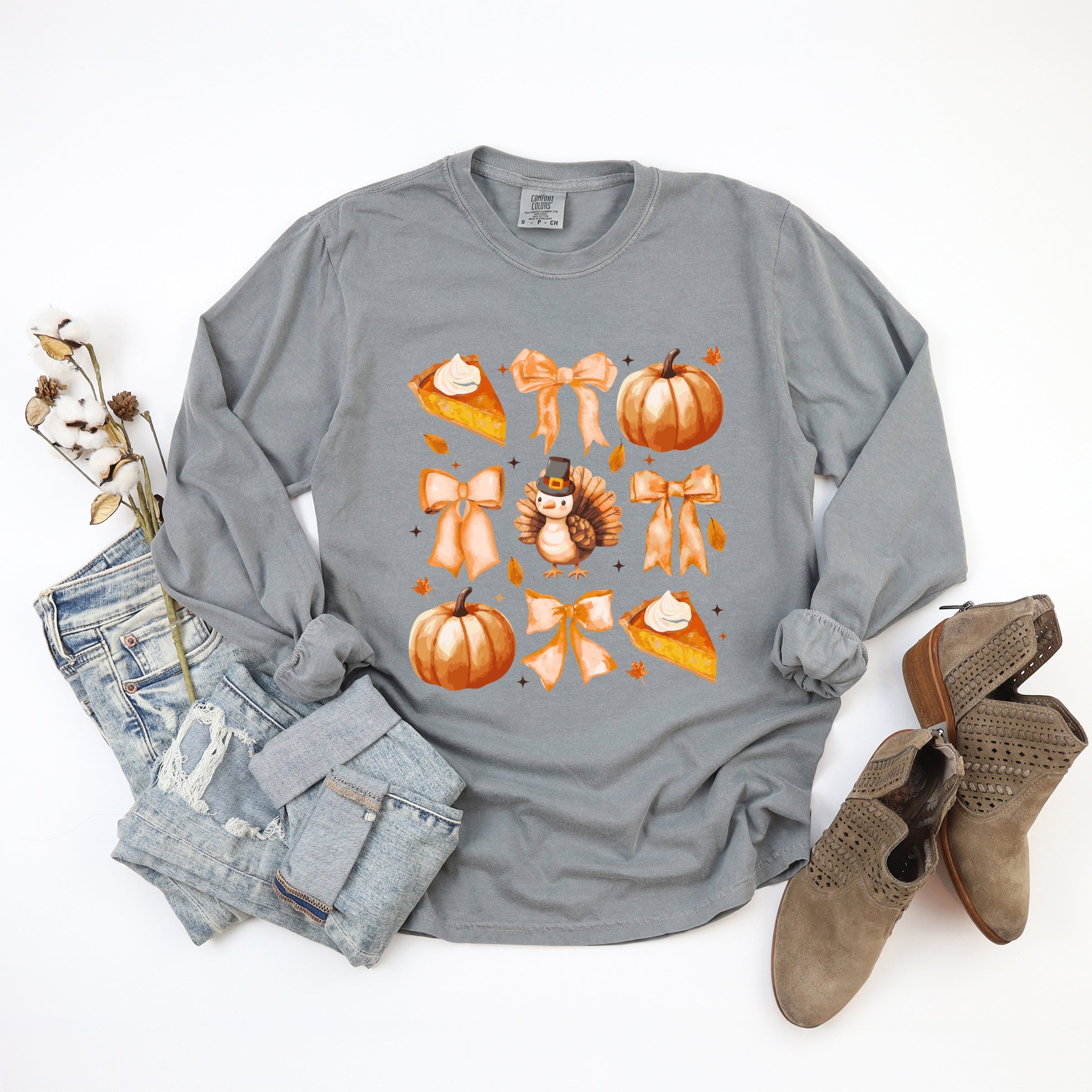 Coquette Turkey Pie - Women's Garment Dyed Long Sleeve Graphic T-Shirt