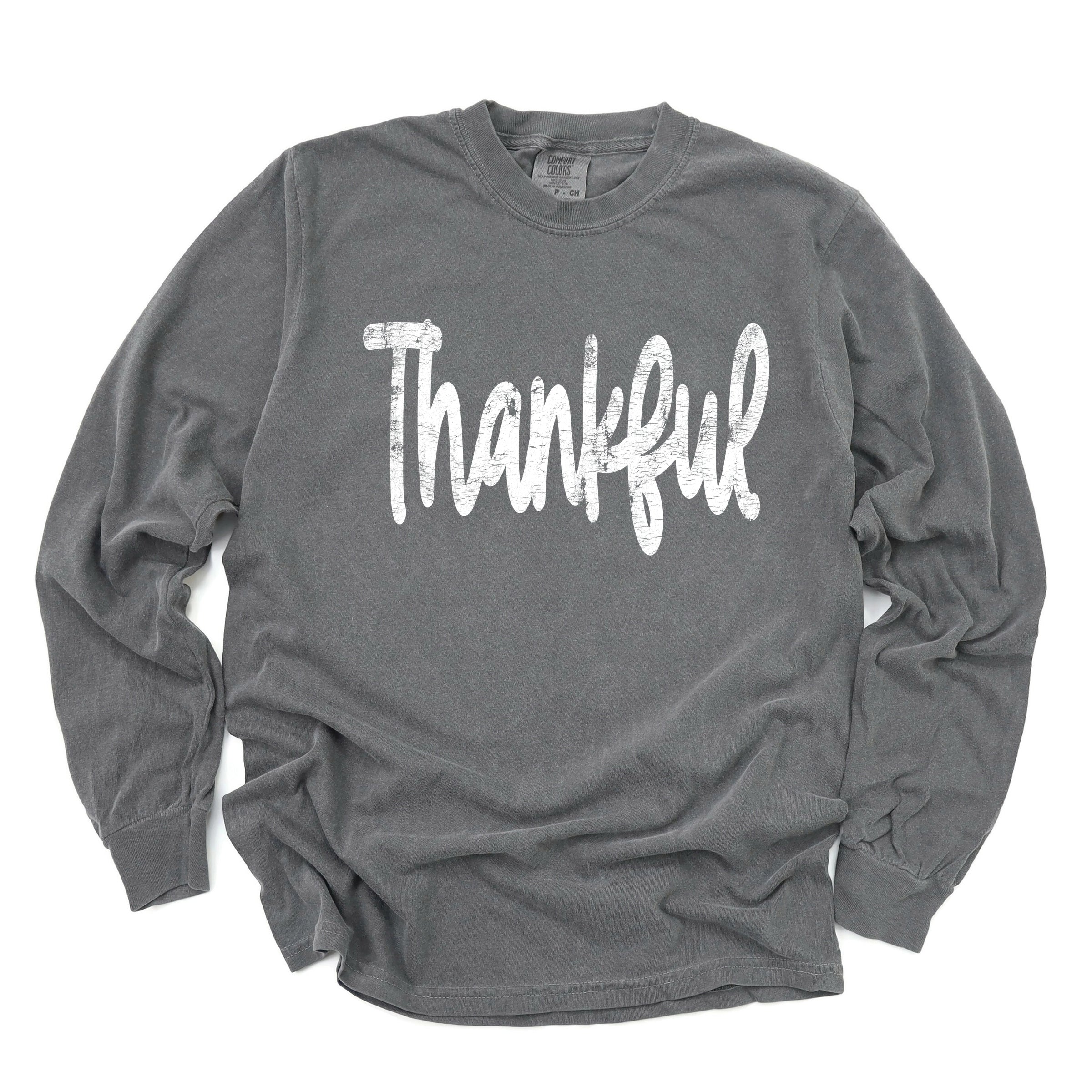 Thankful Cursive Distressed - Women's Garment Dyed Long Sleeve Graphic T-Shirt