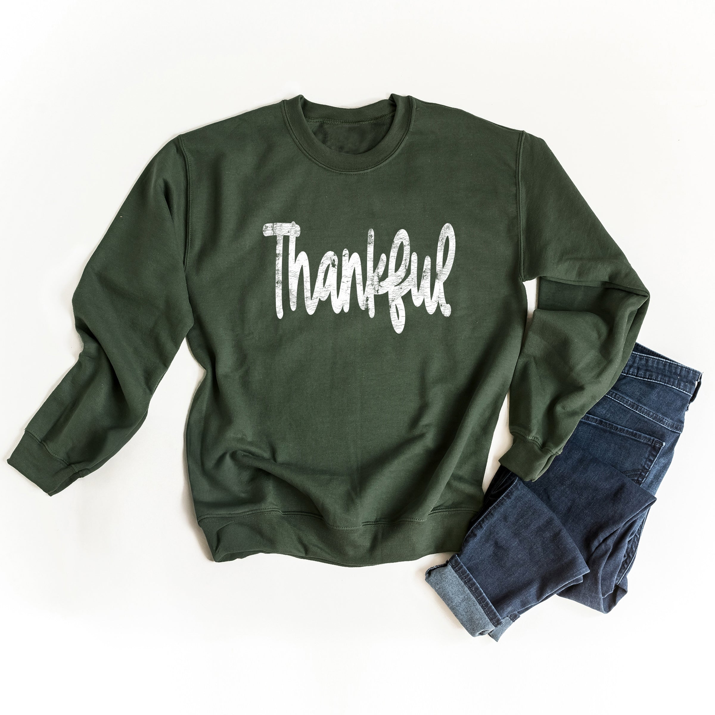 Thankful Cursive Distressed - Women's Graphic Sweatshirt