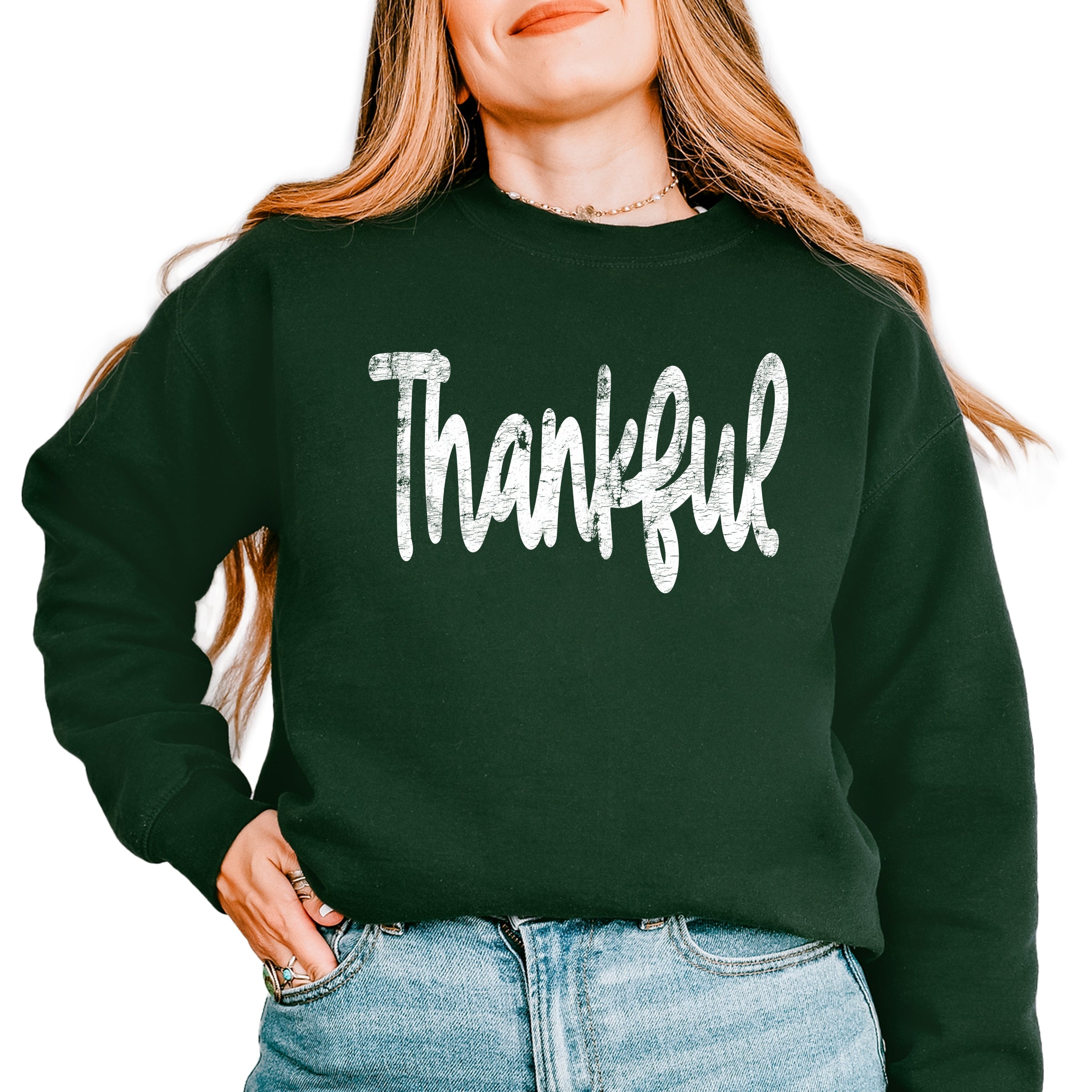 Thankful Cursive Distressed - Women's Graphic Sweatshirt