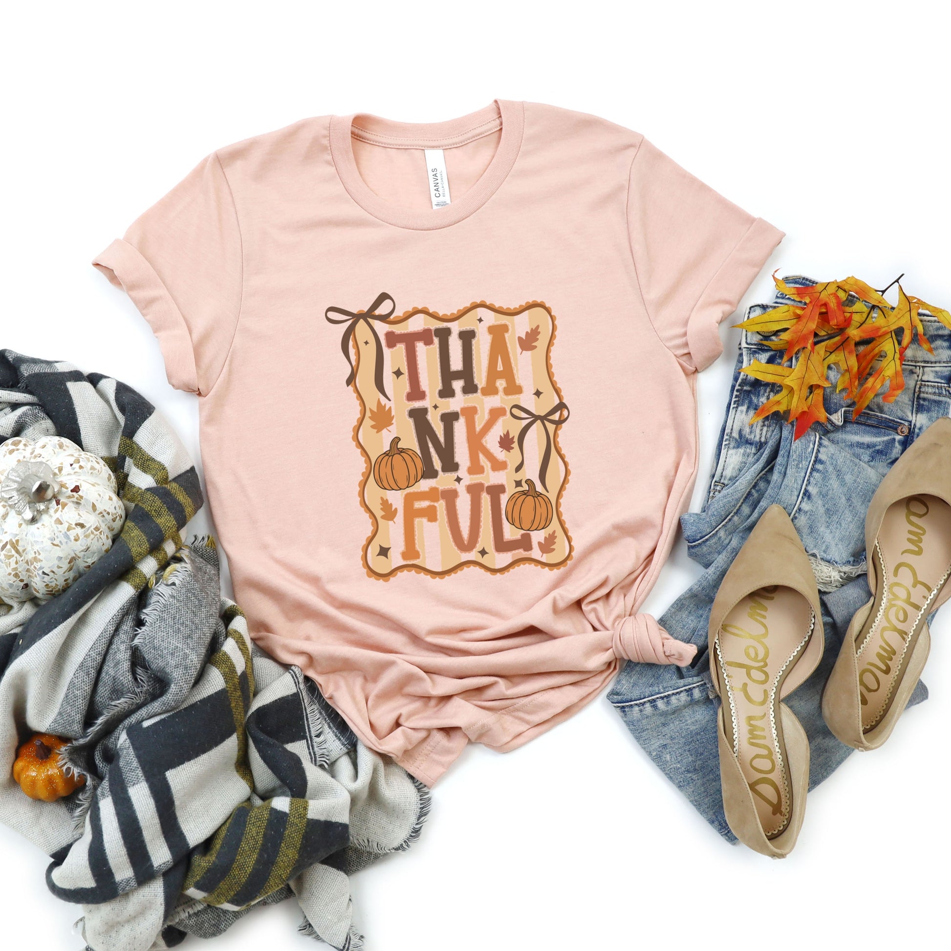 Coquette Thankful Stripes - Women's Short Sleeve Graphic T-Shirt