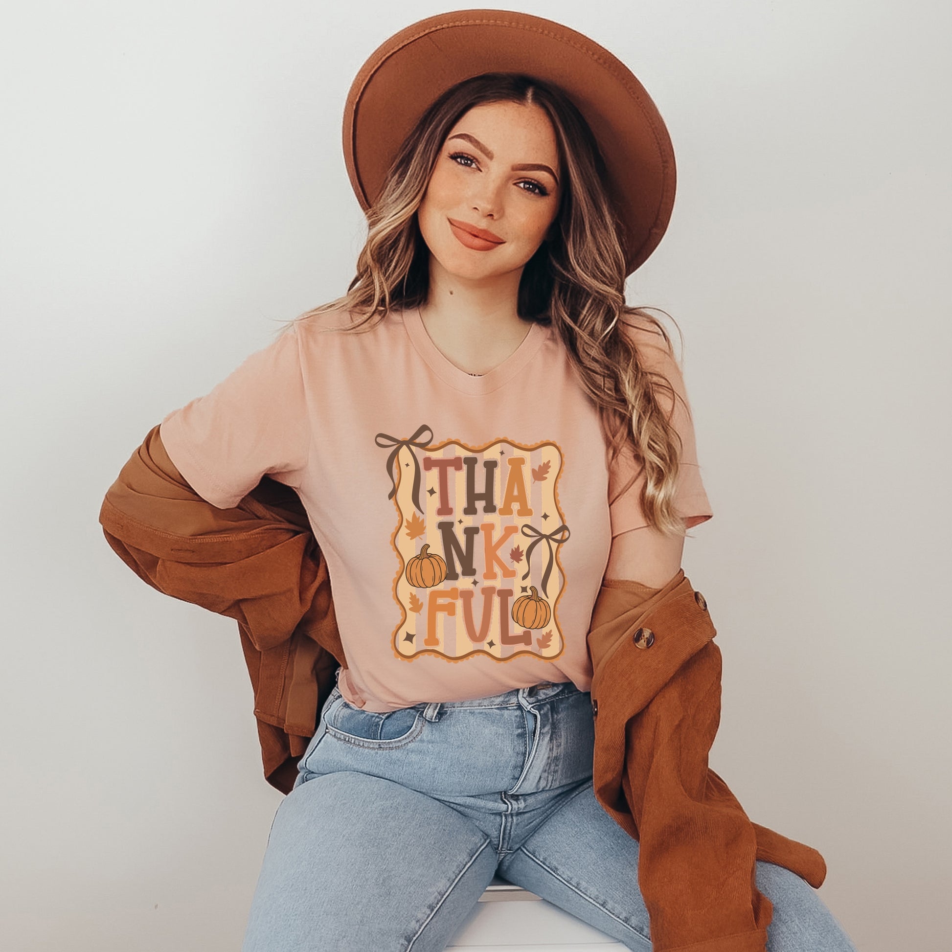 Coquette Thankful Stripes - Women's Short Sleeve Graphic T-Shirt