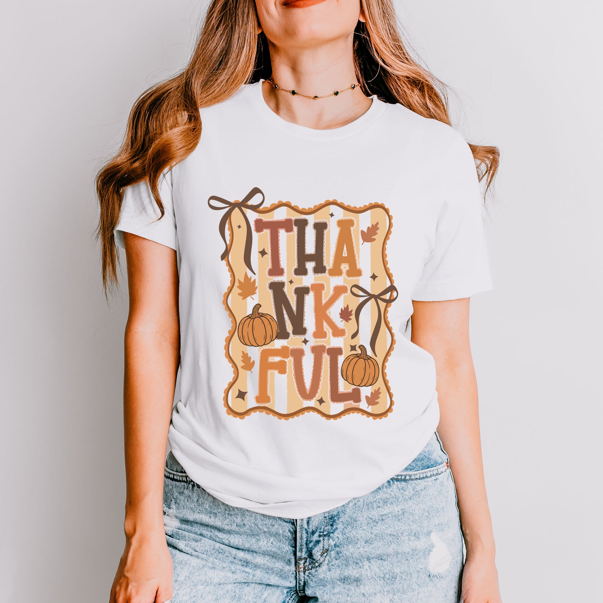 Coquette Thankful Stripes - Women's Short Sleeve Graphic T-Shirt