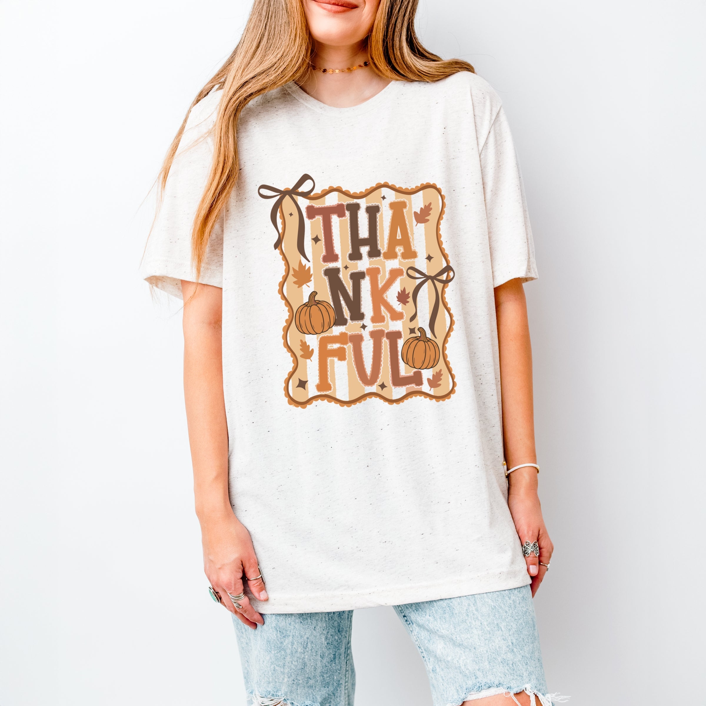 Coquette Thankful Stripes - Women's Short Sleeve Graphic T-Shirt