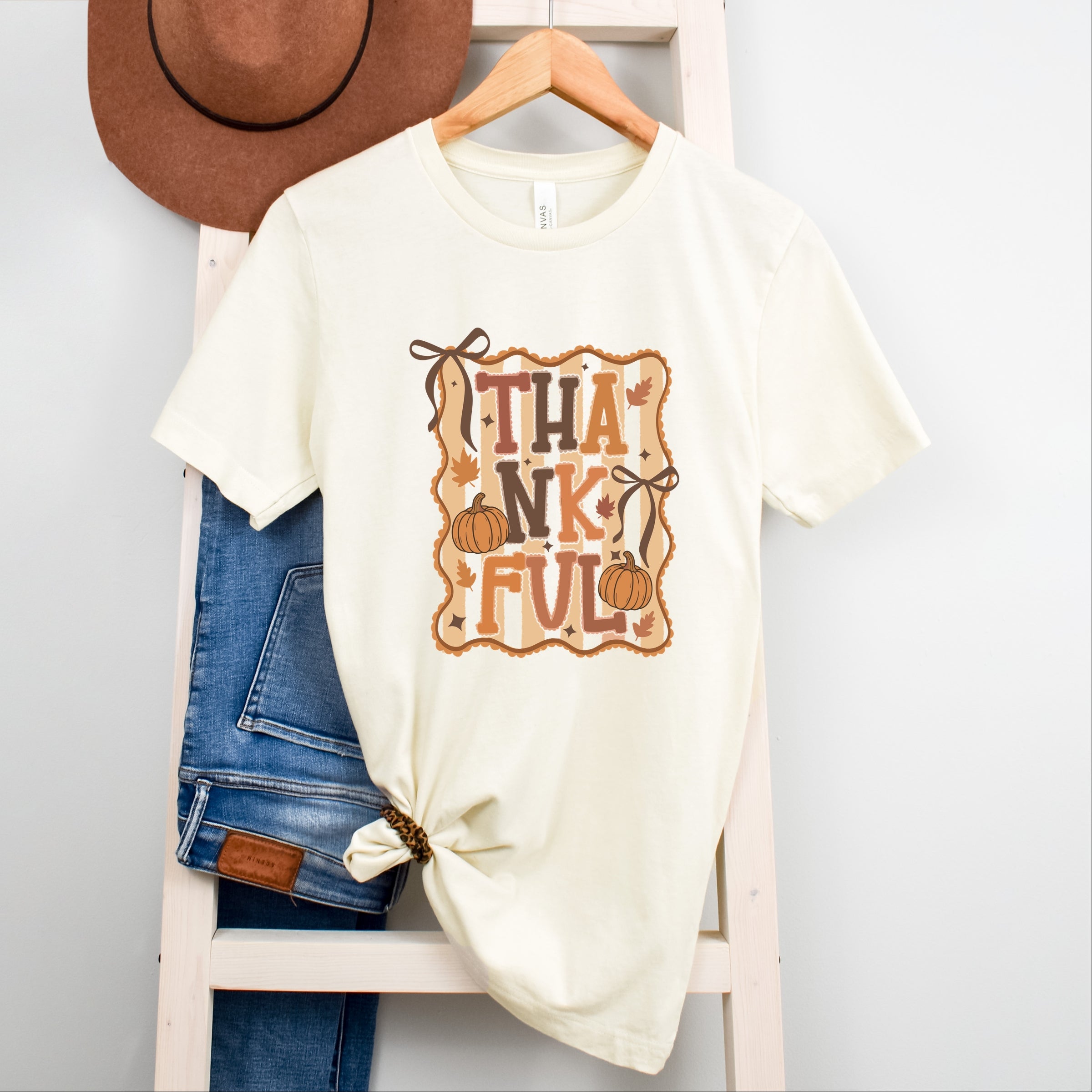 Coquette Thankful Stripes - Women's Short Sleeve Graphic T-Shirt