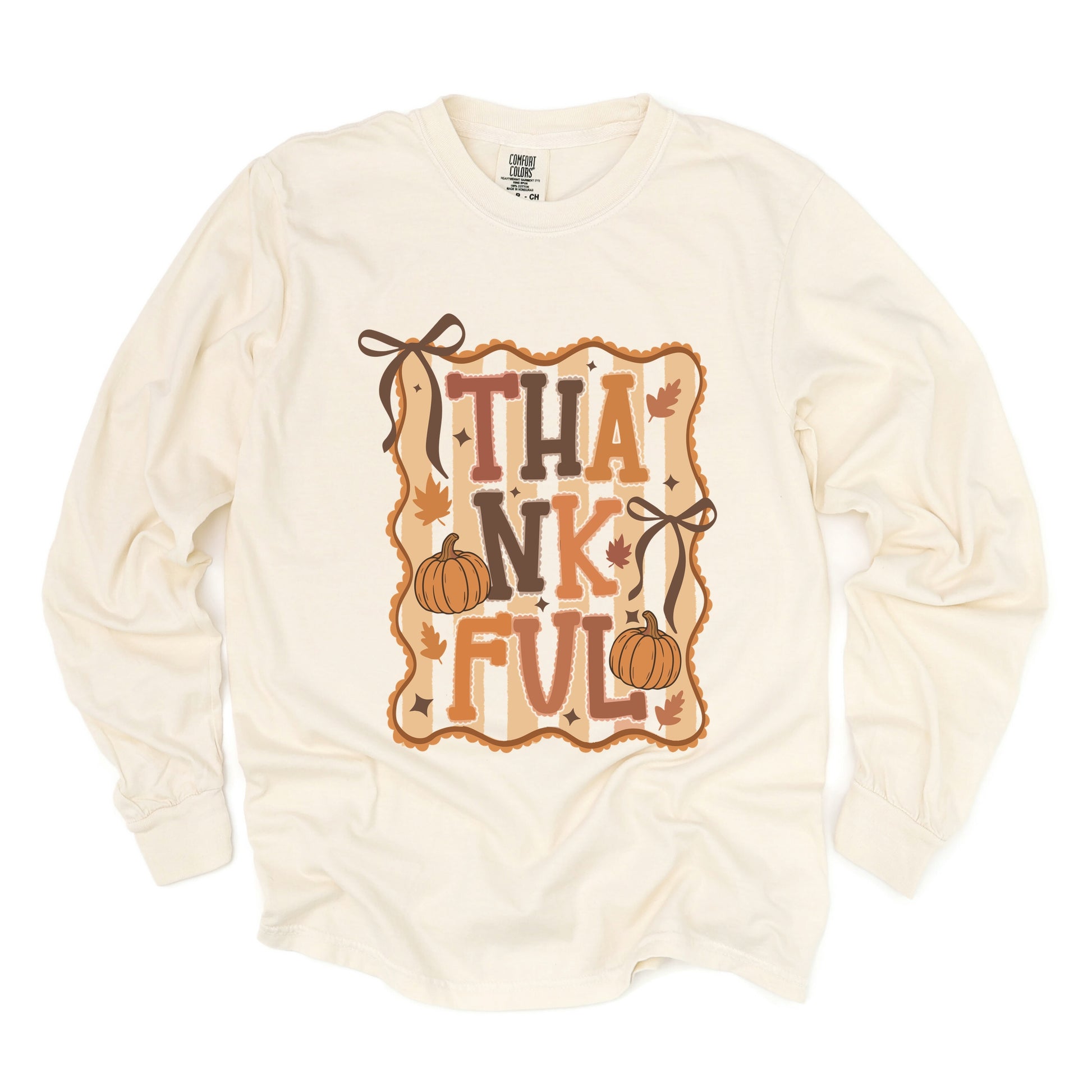 Coquette Thankful Stripes - Women's Garment Dyed Long Sleeve Graphic T-Shirt
