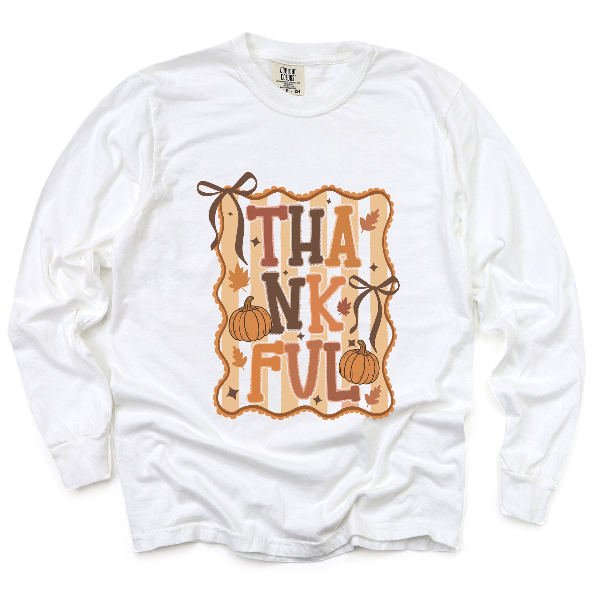 Coquette Thankful Stripes - Women's Garment Dyed Long Sleeve Graphic T-Shirt