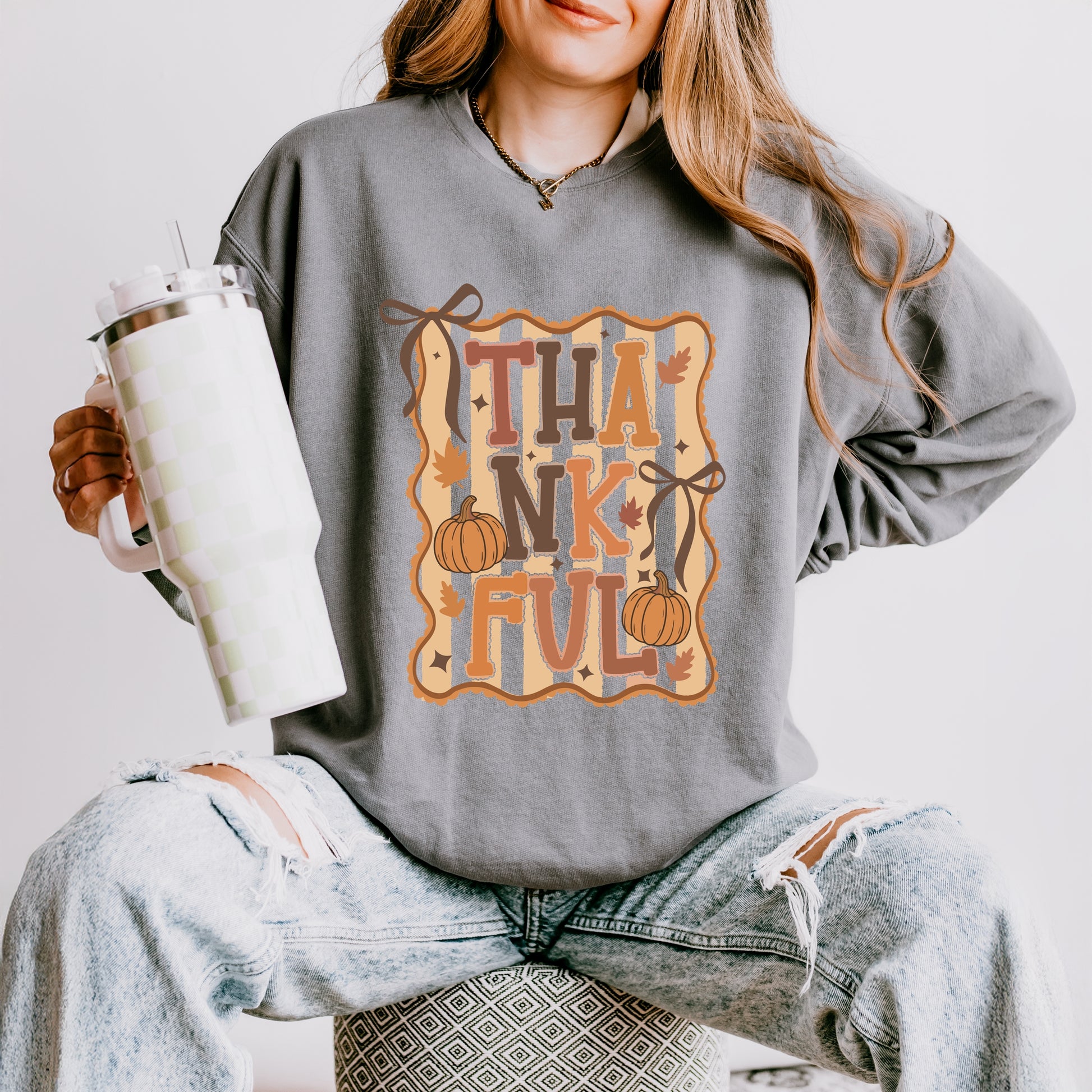 Coquette Thankful Stripes - Women's Lightweight Garment Dyed Sweatshirt