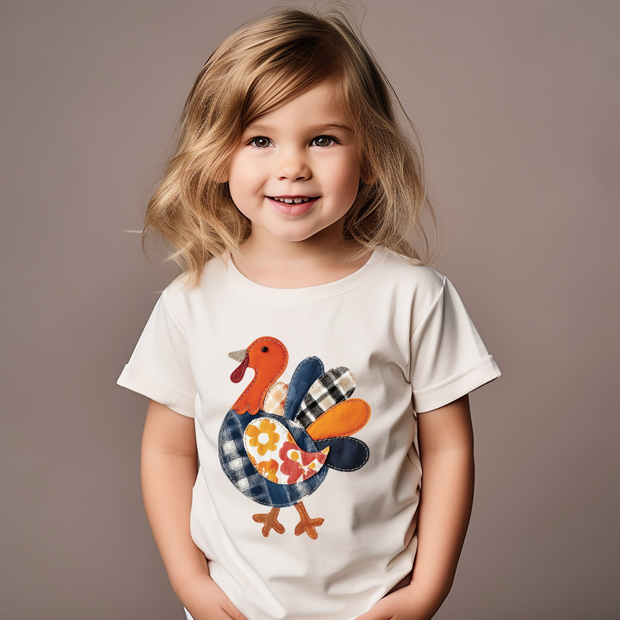 Plaid Turkey Patchwork Print - Toddler Short Sleeve Graphic T-Shirt