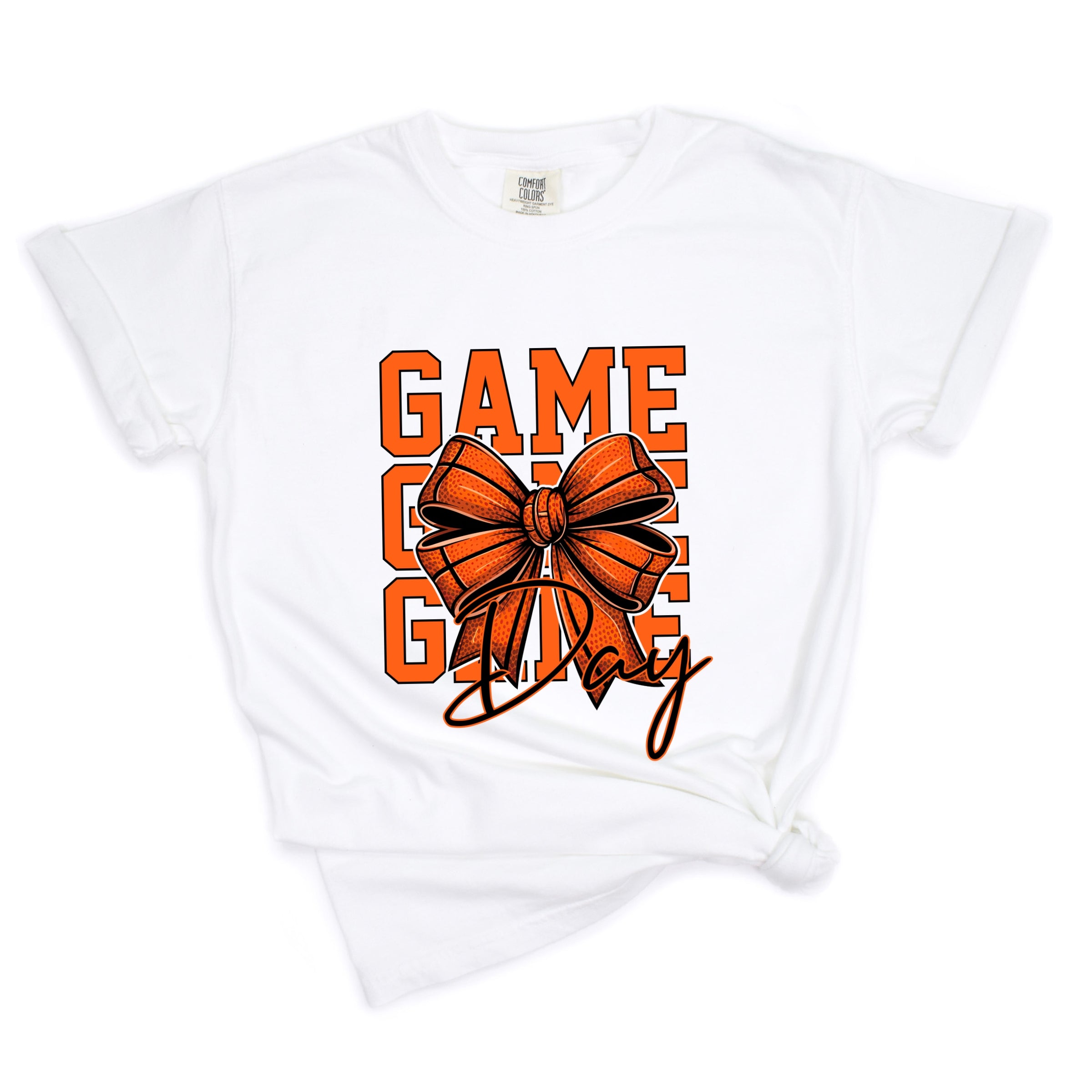 Coquette Basketball Bow Game Day Stacked - Women's Garment Dyed Graphic T-Shirt